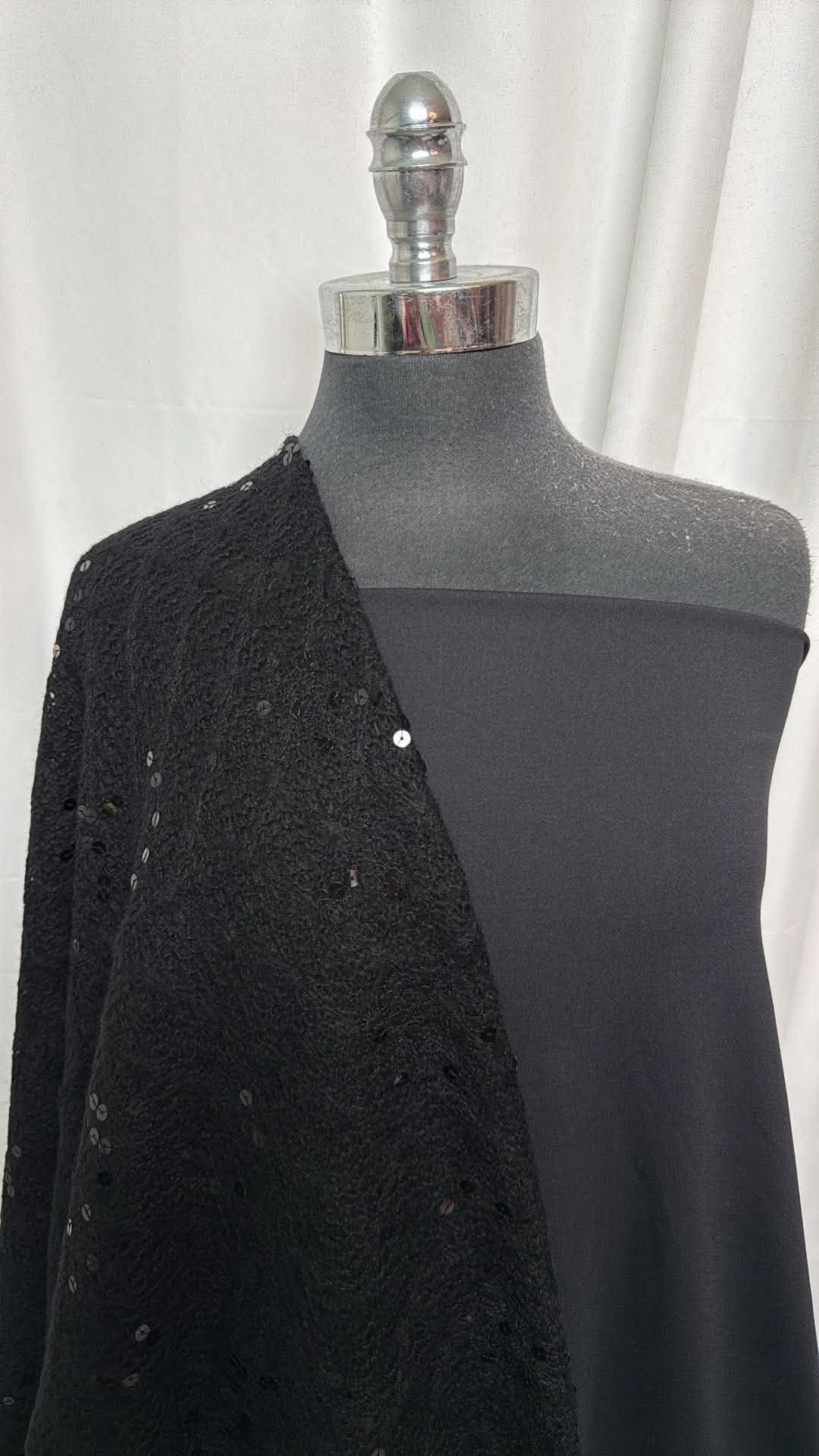 BLACK/SEQUIN MOHAIR BUNDLE : 2YD Solid Black Peached PF & 2YD Black Acrylic Mohair w/Sequins : A30684