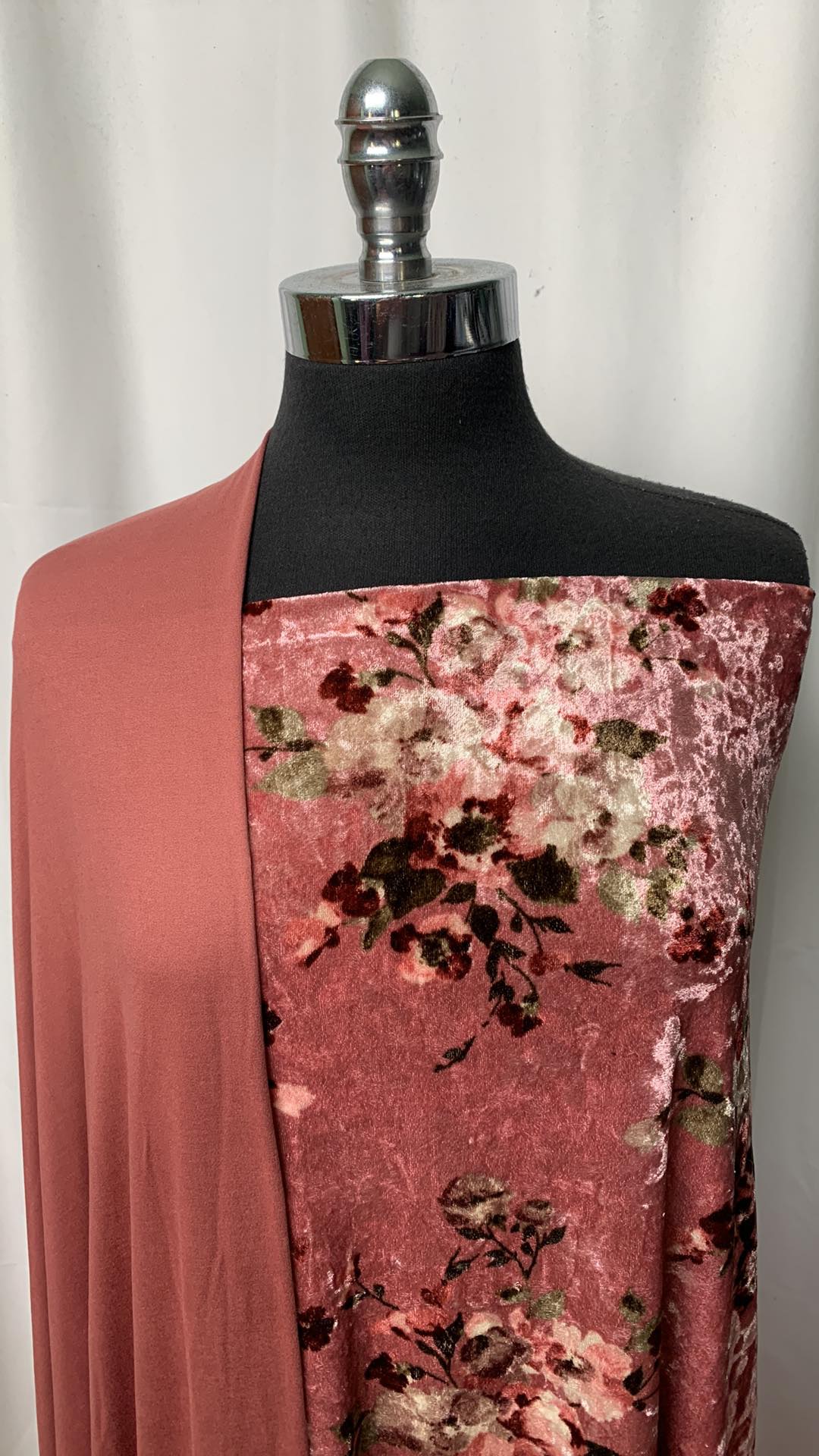 MARSALA FLORAL BUNDLE : 2YD Floral Crushed Stretch Velvet & 2YD Marsala DBP : A1583