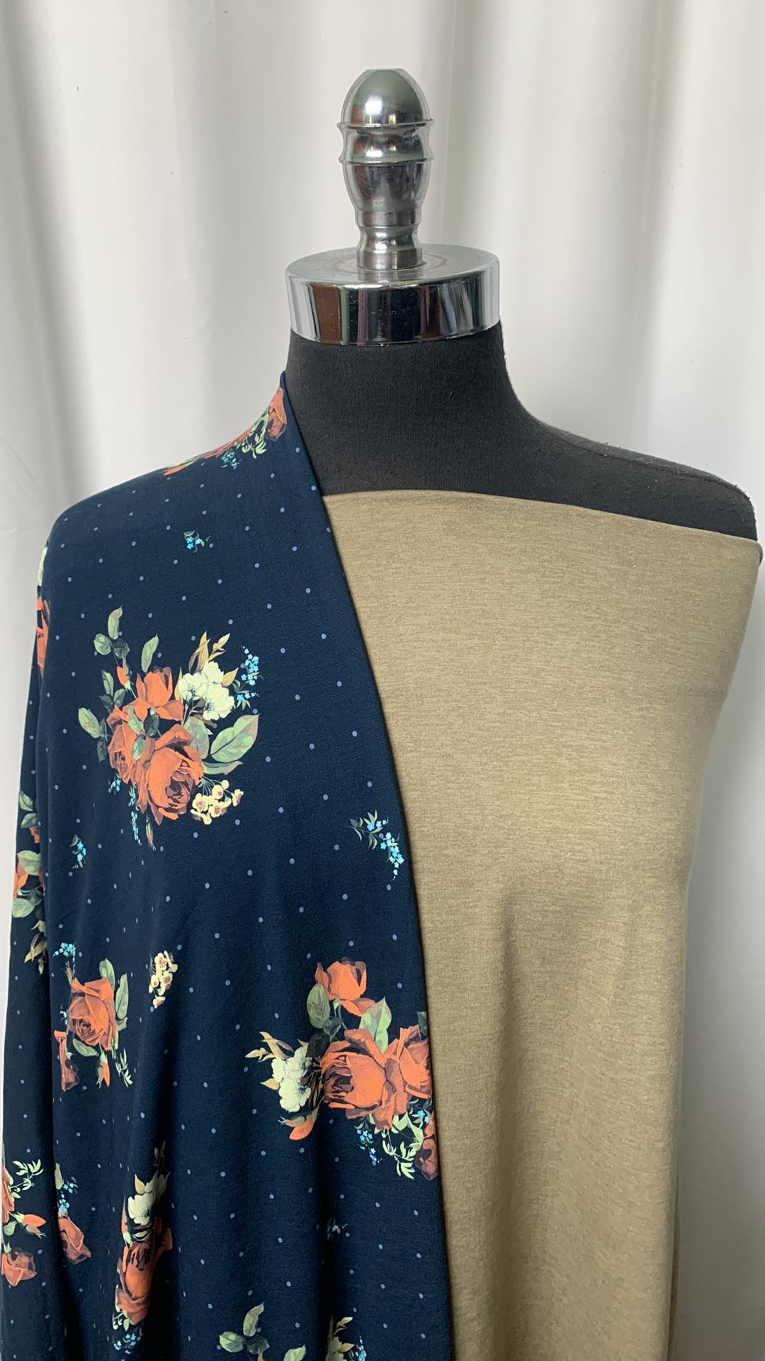KHAKI DOT FLORAL BUNDLE : 2YD Navy Dot Floral Supima Modal & 1YD Khaki Peached PF : A1437