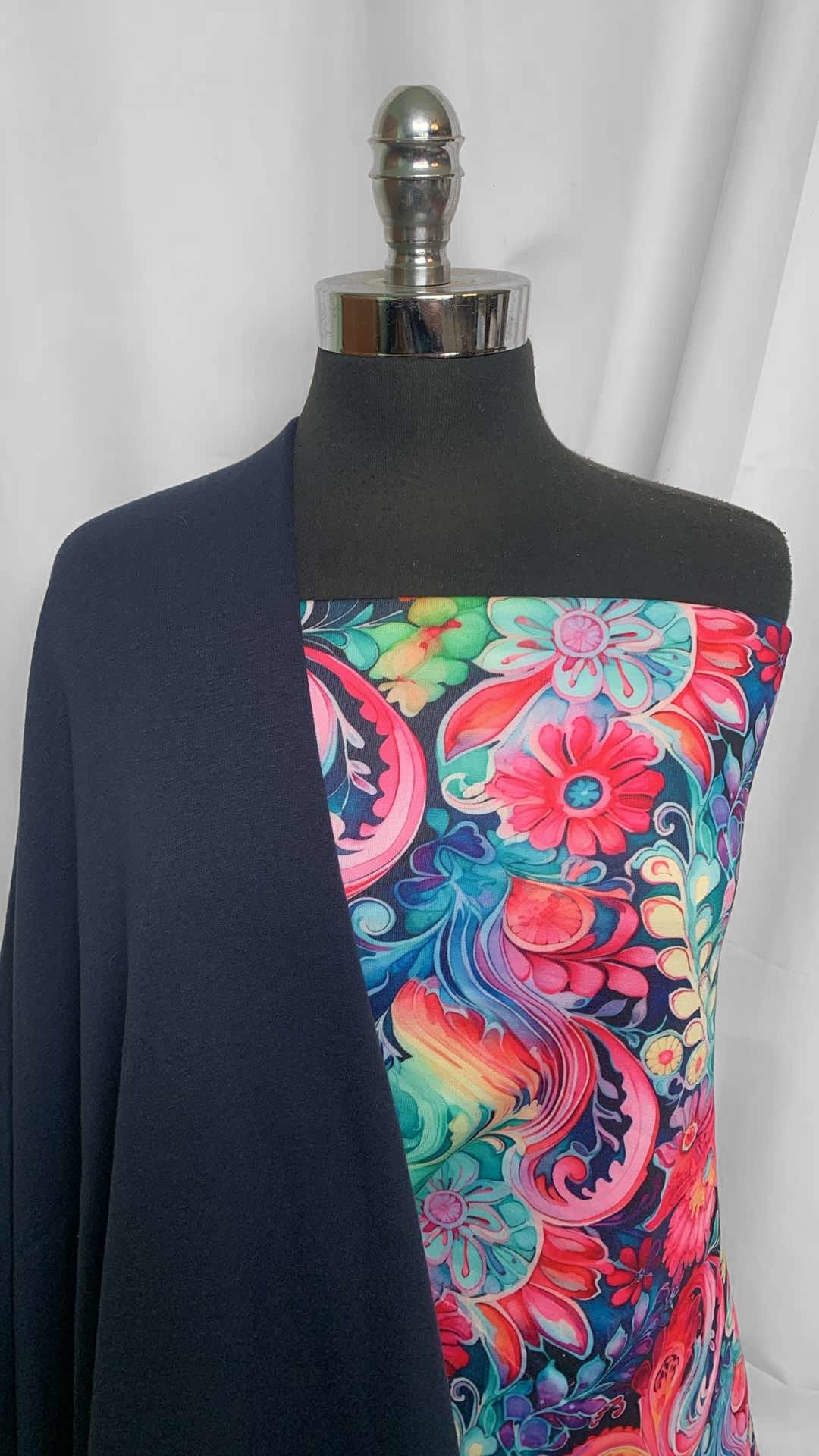 NAVY/NIGHT PAISLEY BUNDLE : 1+YD Night Paisley P/S Fleece & 1+YD Navy Minky-Backed Fleece : A25967