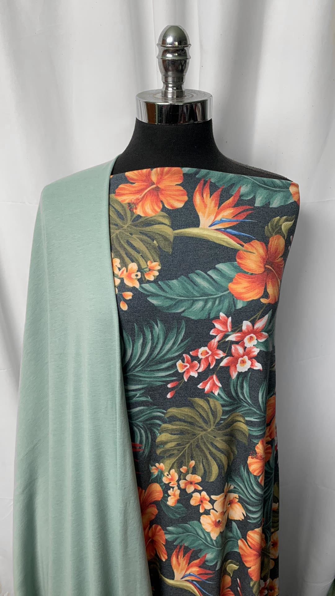 MUTED TROPICAL BUNDLE : 3YD Floral P/C 1x1 Rib & 2YD Combed Cotton 1x1 Rib : A1210
