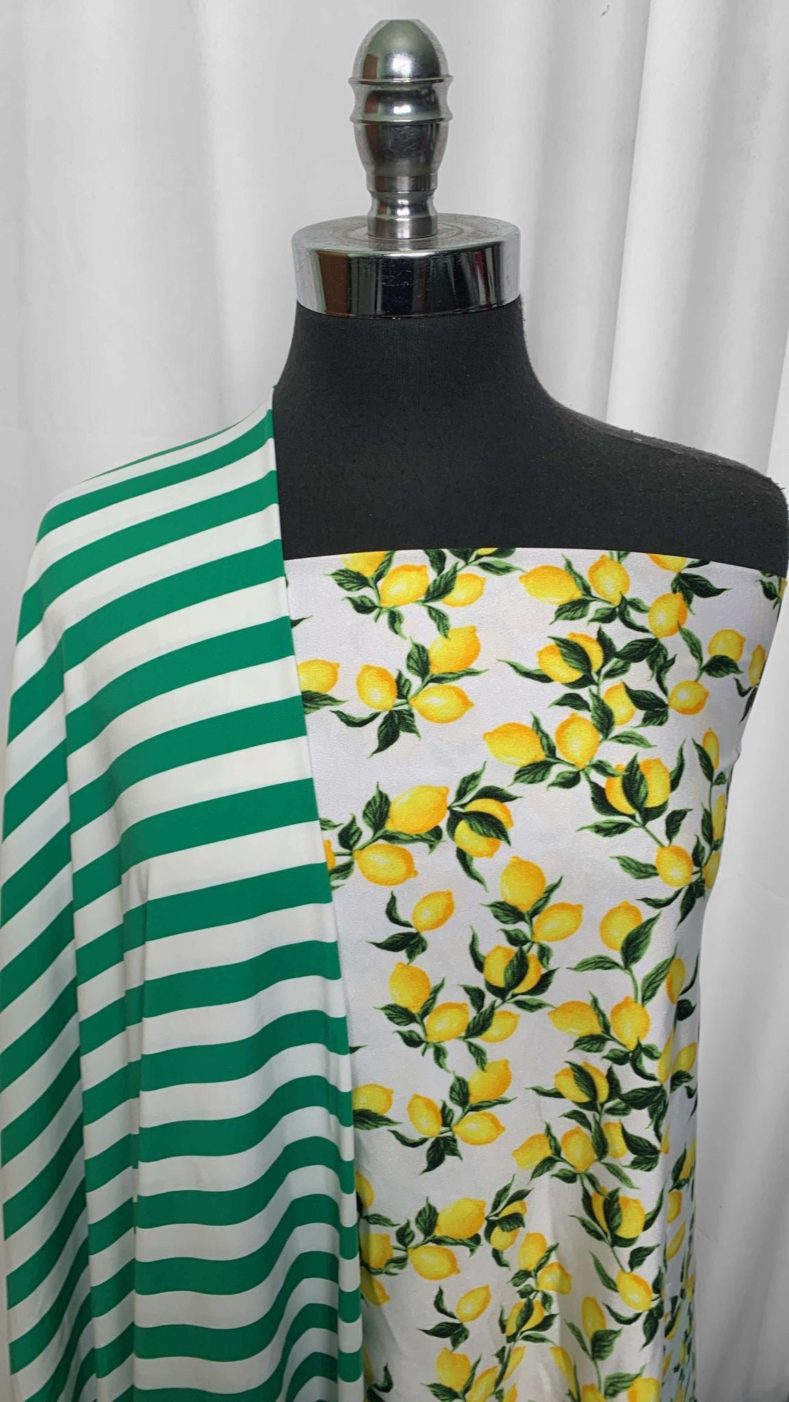 LEMONS/GREEN STRIPE BUNDLE : 1.5YD Lemons Nylon/Spandex & 1.5YD Green Stripe Nylon/Spandex : A25612