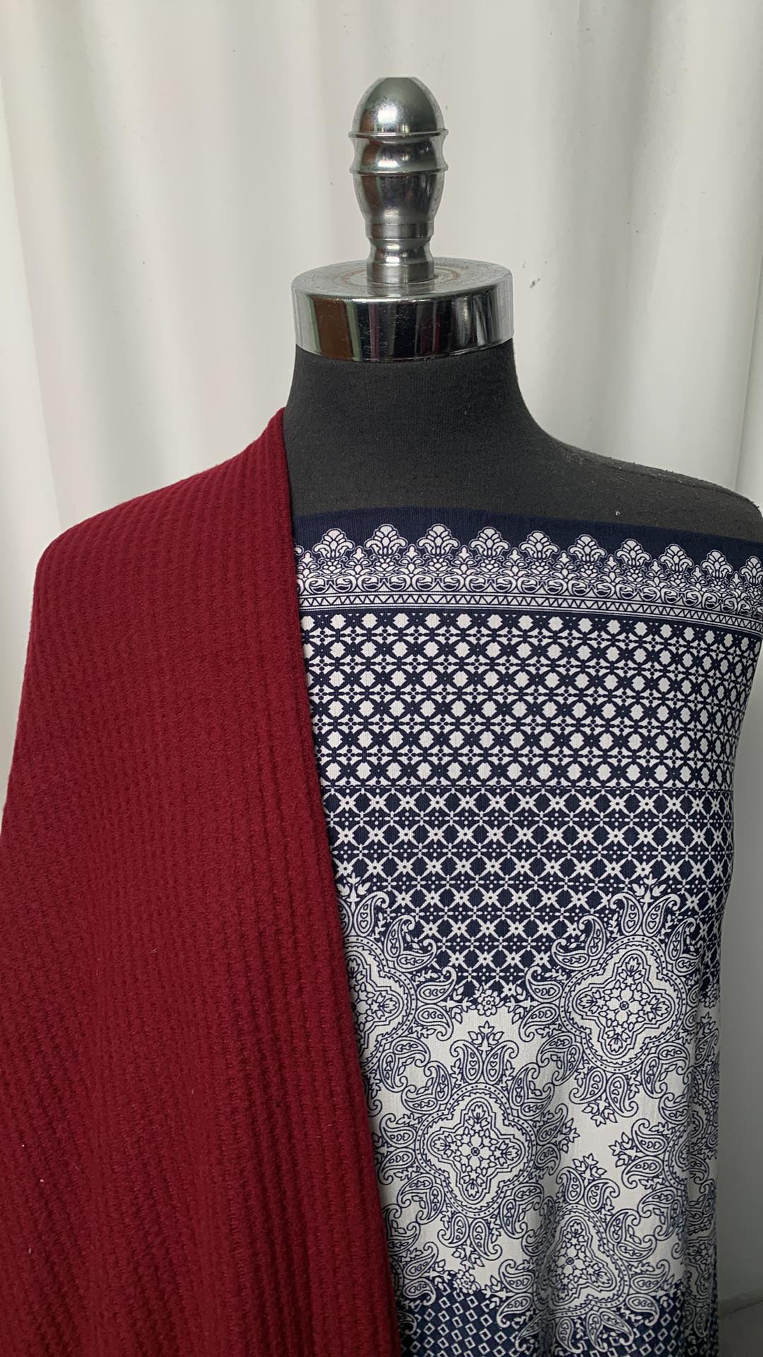 BURGUNDY GEO BUNDLE : 2YD Geo Double-Border ITY & 2YD Burgundy Brushed Waffle : A1644