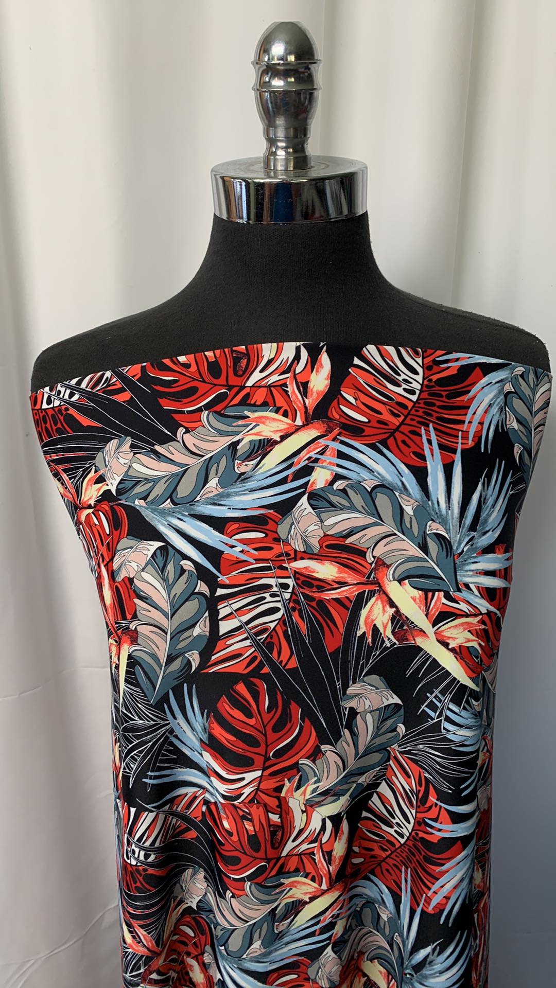 Red/Blue/Black Leaves - Nylon Spandex - 2 Yard Cut