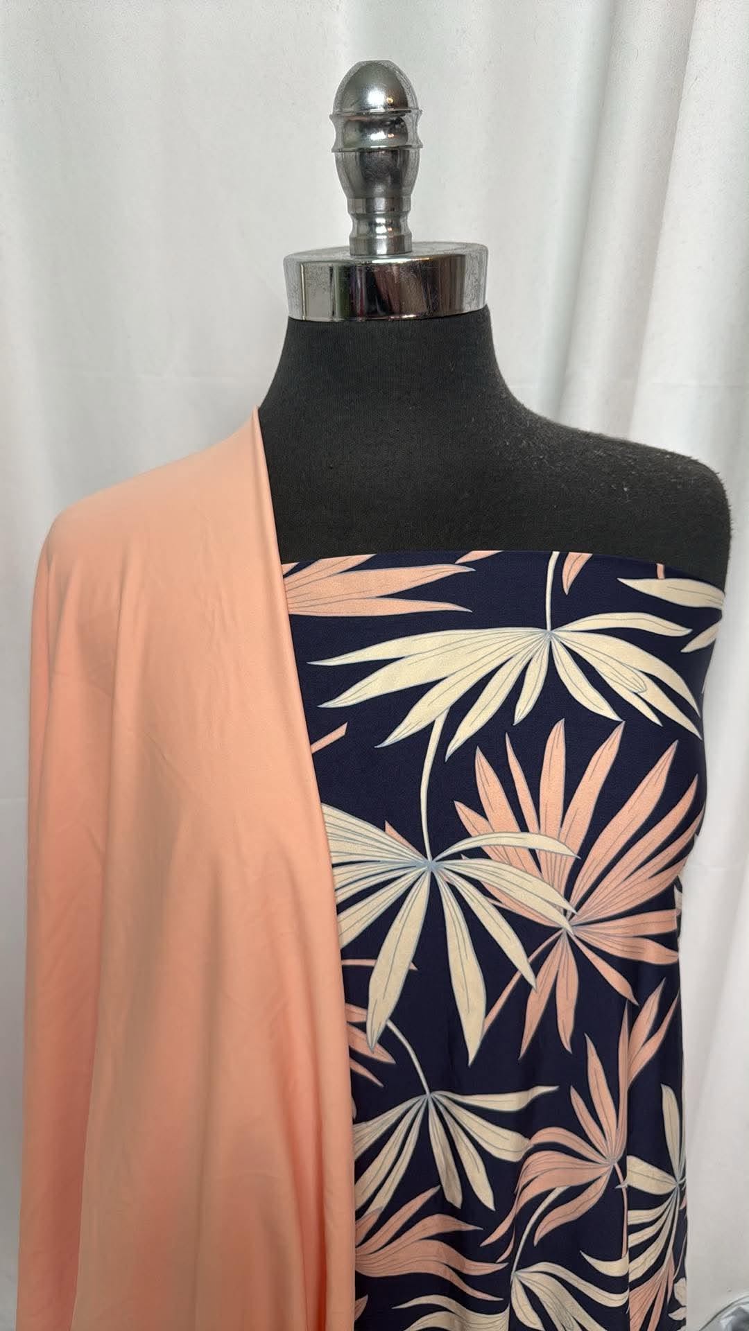 LIGHT CORAL/NAVY LEAVES BUNDLE : 1.5YD Navy Leaves N/S Swim & 2YD Light Coral N/S Swim : A30702