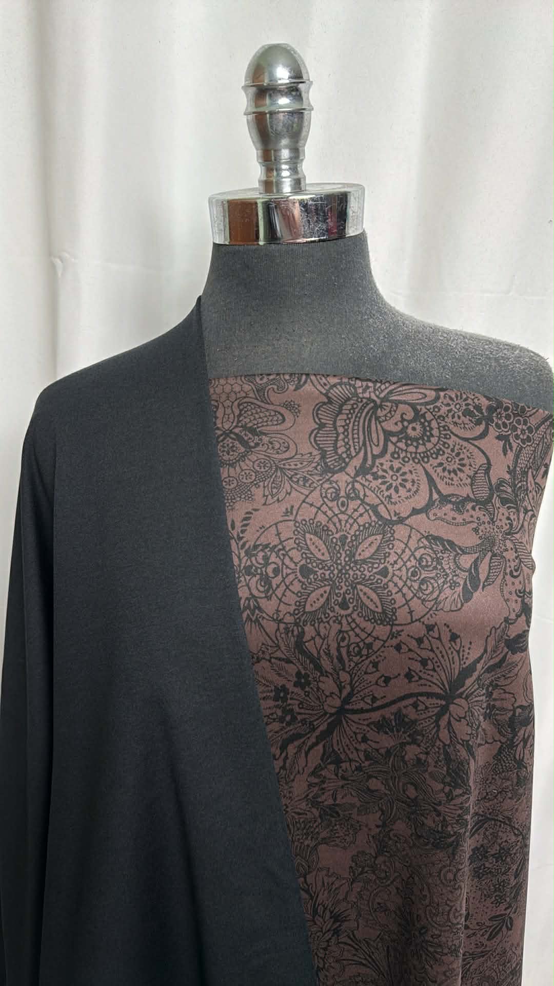 BROWN/BLACK FLORAL BUNDLE : 1YD Black 2-Tone Peached PF & 1+YD Brown/Black Floral Peached PF : A29667