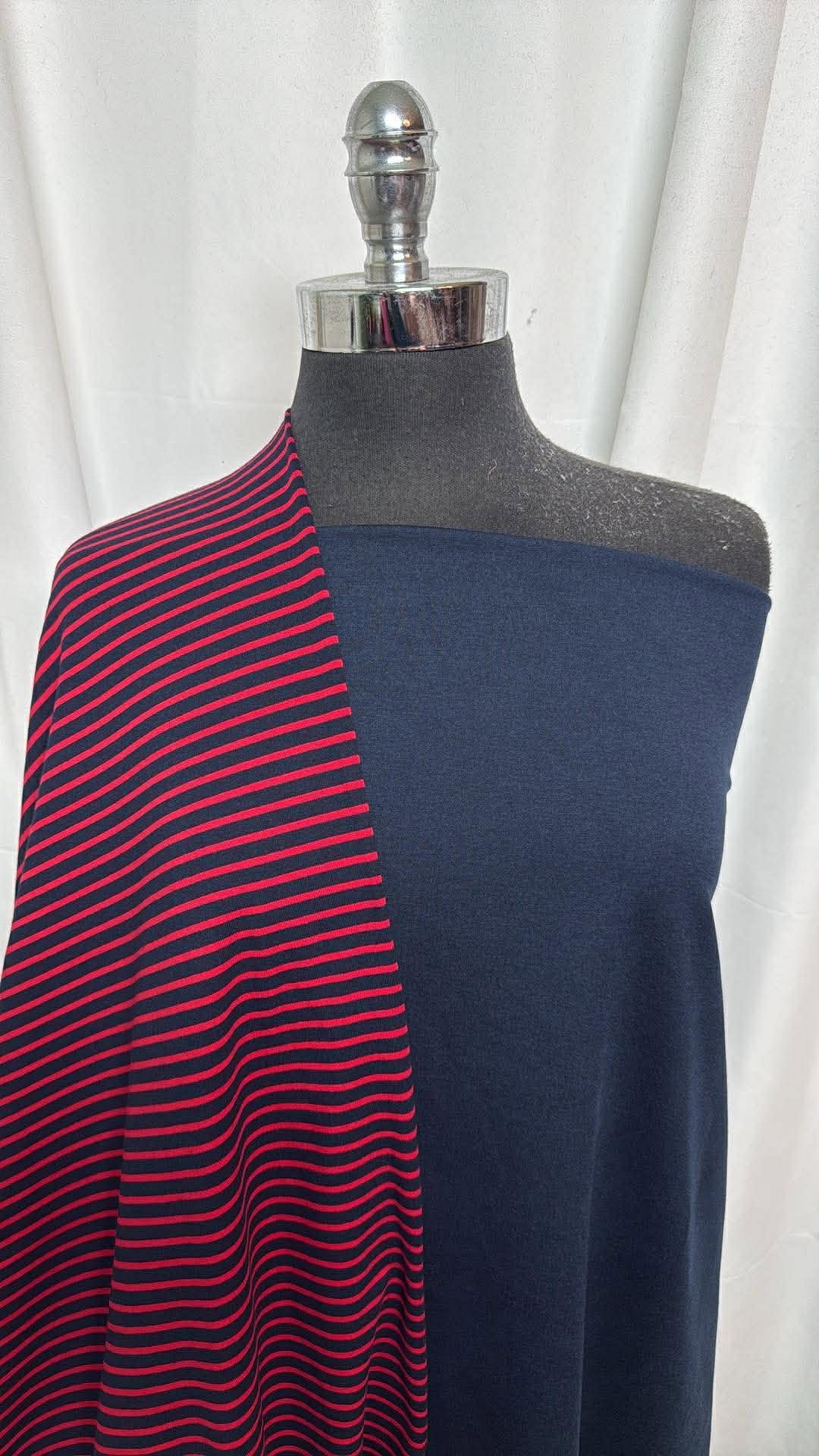 NAVY/RED STRIPE BUNDLE : 2YD Navy/Red Stripe Organic C/S & 2YD Navy Peached PF : A30408