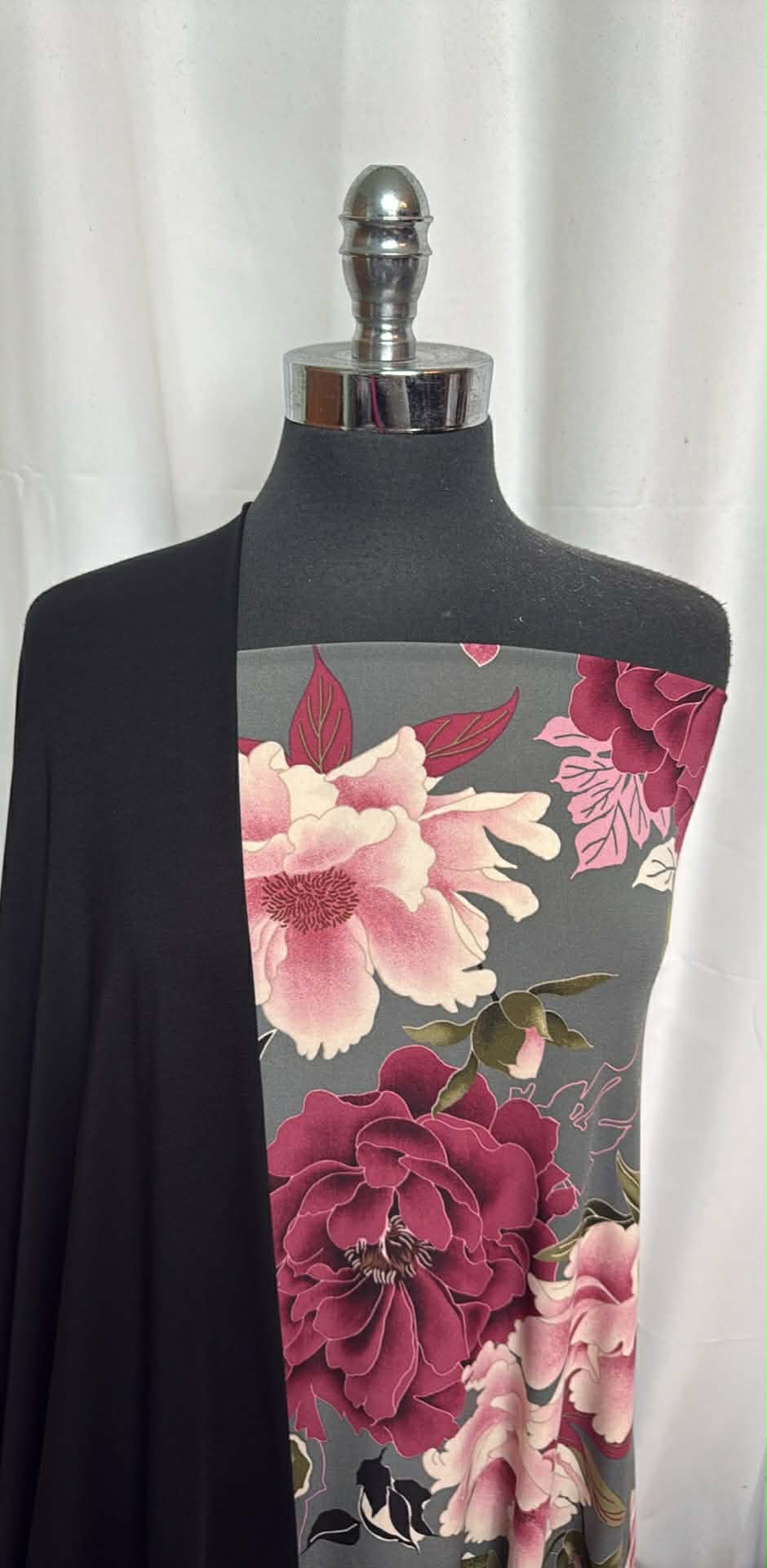 BLACK/GREY-PINK FLORAL BUNDLE : 3YD Grey/Pink Floral ITY & 2YD Black Modal/Spandex : A29575