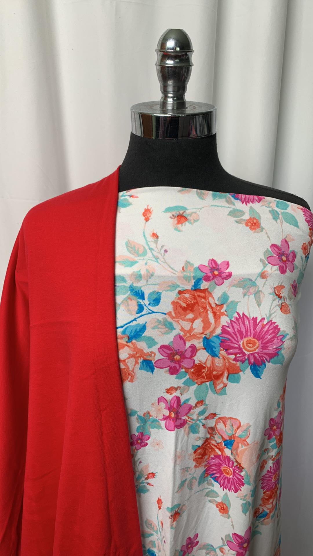 RED FLORAL BUNDLE : 1YD Floral DBP & 1YD Red Combed Cotton 1x1 Rib : A1456