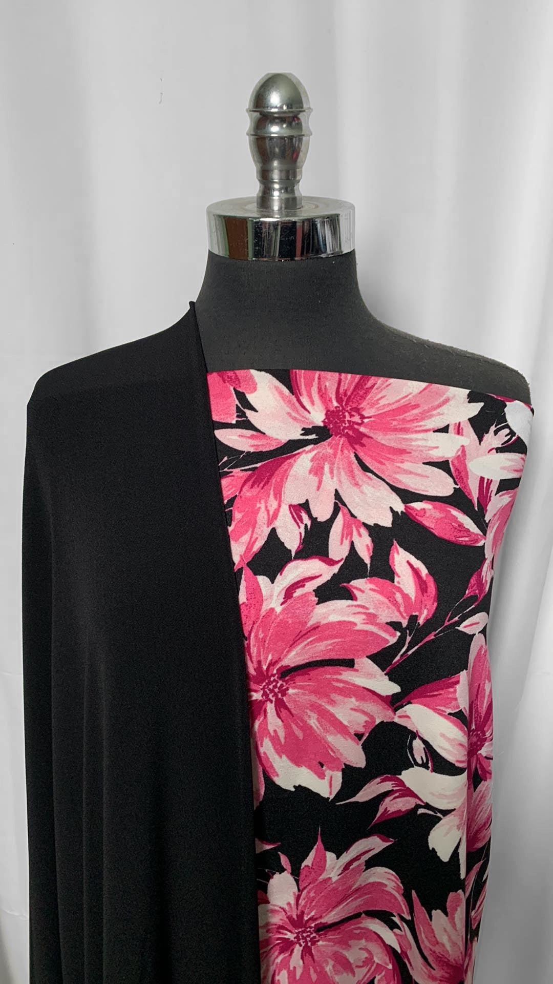 BLACK/PINK FLORAL BUNDLE : 2YD Black P/S Crepe Jersey & 1-1/3YD Black/Pink Floral Crepe Scuba : A2430