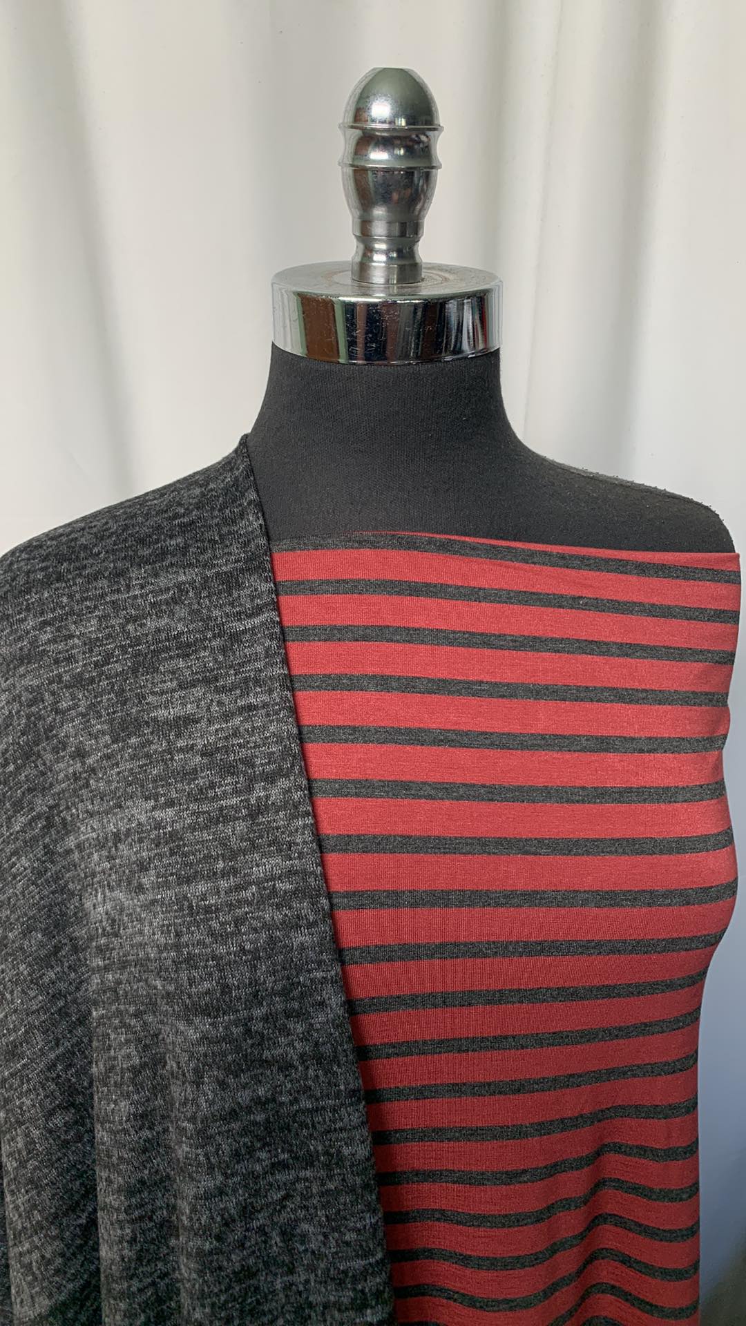 GREY/RED STRIPE BUNDLE : 2YD Red Stripe Bamboo & 2YD Charcoal Grey Brushed Hacci SK : A1949