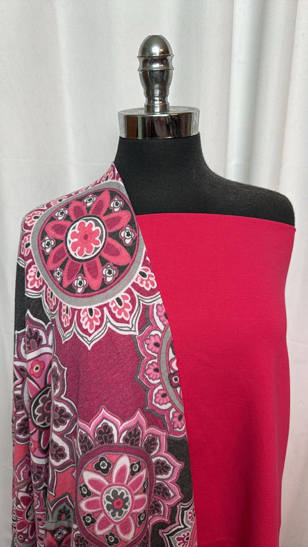 STRAWBERRY/MANDALA BUNDLE : 2YD Strawberry Nylon Ponte & 2YD Mandala PRS FT : A30084