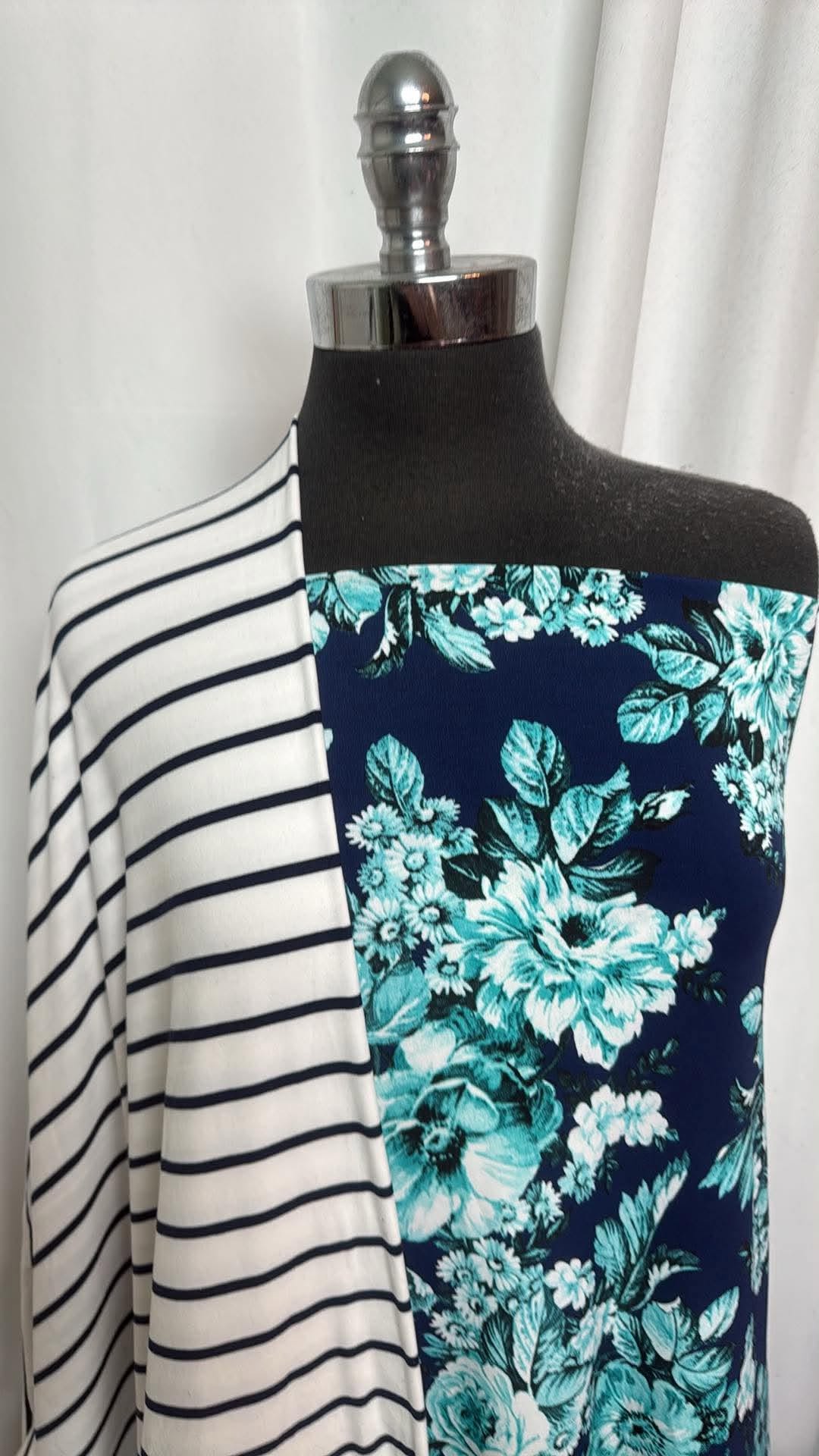 NAVY-TEAL FLORAL/NAVY STRIPE BUNDLE : 2YD Navy/Teal Floral ITY & 2YD Navy Stripe DBP : A30912