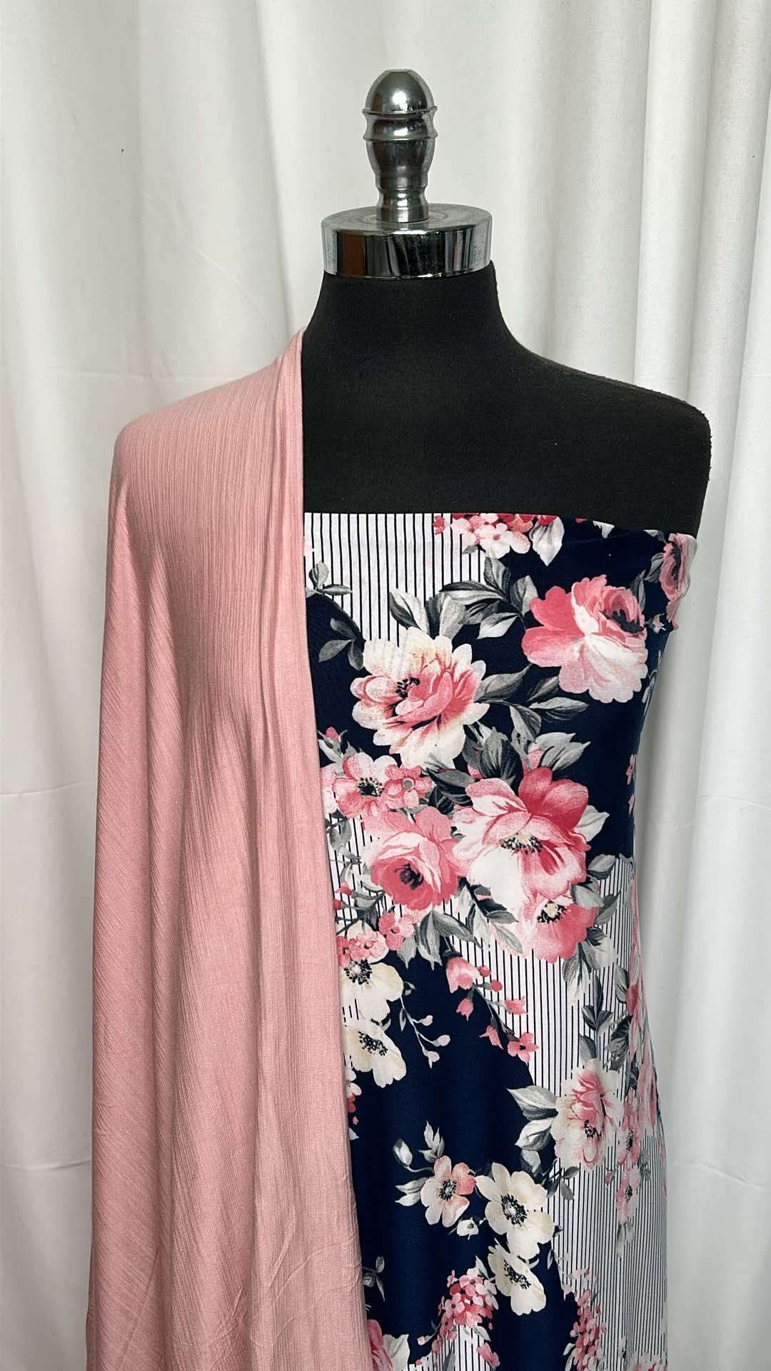 PINK/FLORAL STRIPE BUNDLE : 2YD Navy Floral/Stripe SBP & 2YD Pink Ice Slub R/S : A26339