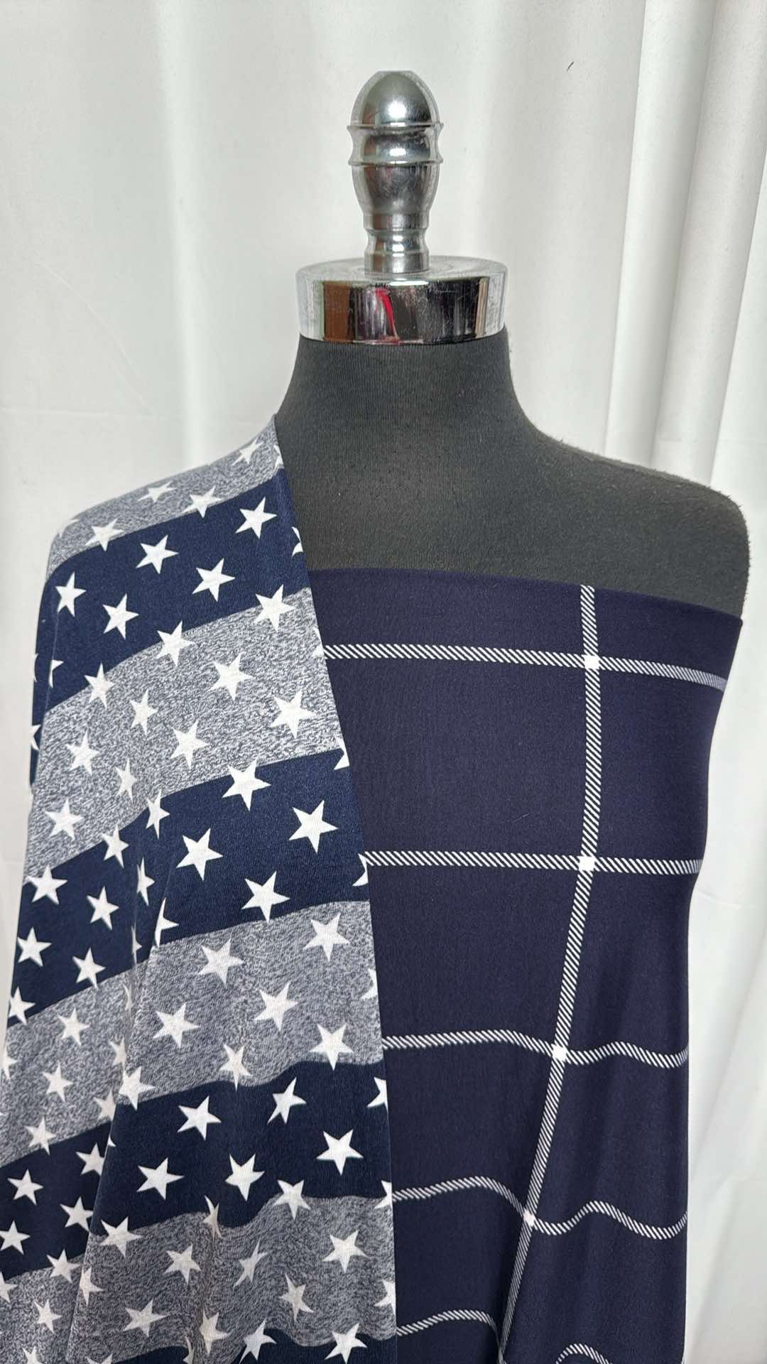 WINDOWPANE/STARS & STRIPES BUNDLE : 2YD Stars & Stripes PRS Jersey & 1+YD Navy Windowpane DBP : A27241