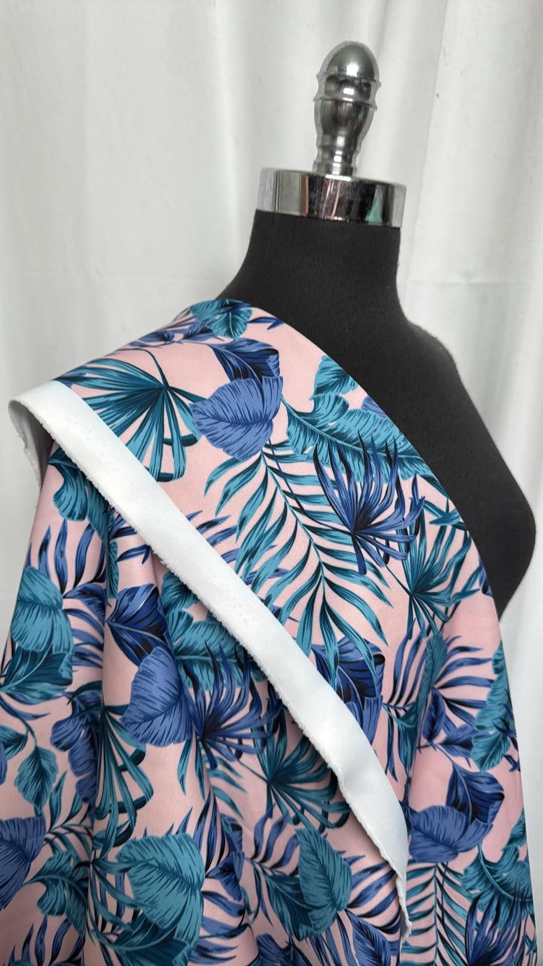 Tropical Leaves (Printed on Both Sides) - 4-Way Scuba - 2 Yard Cut