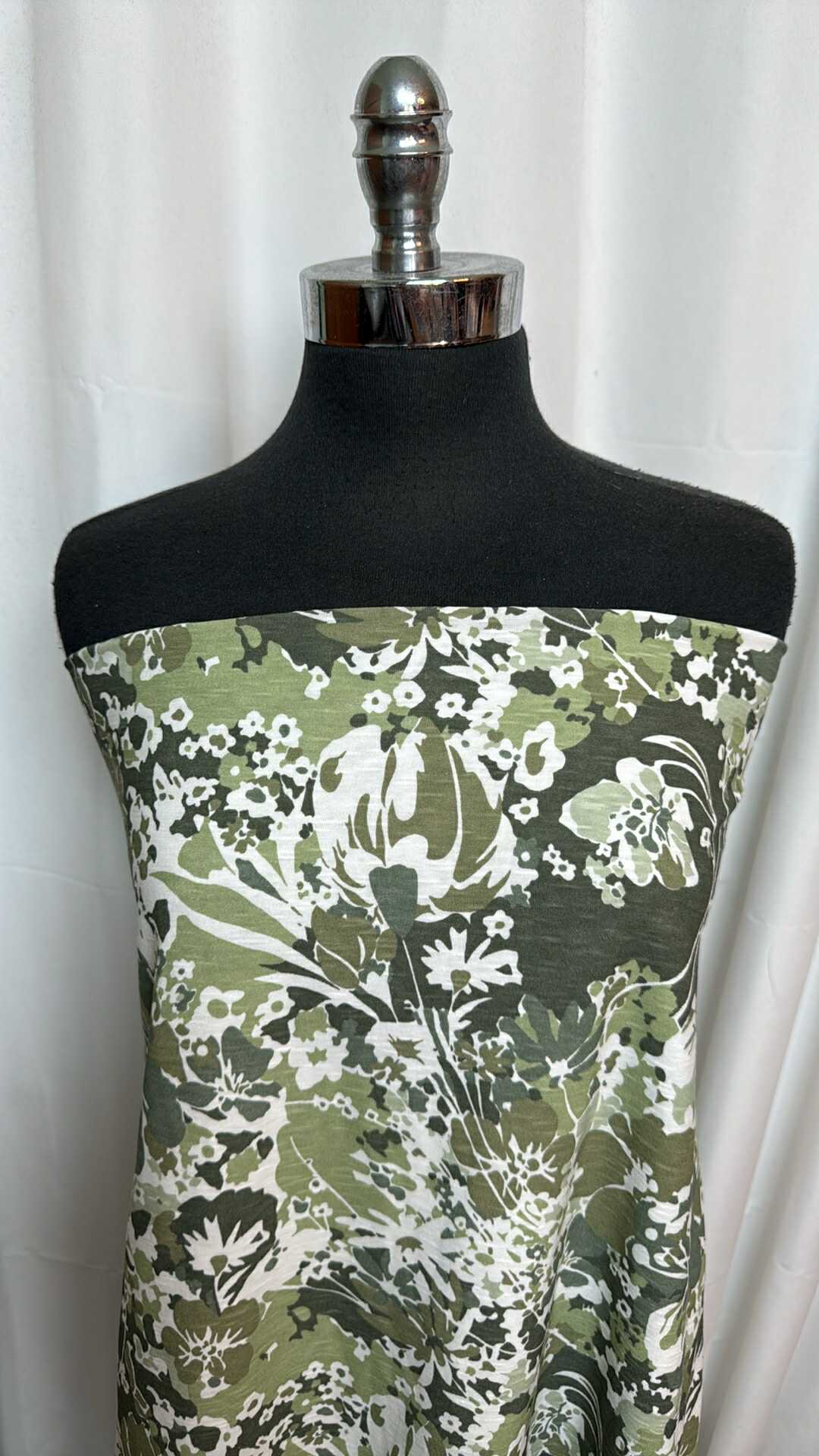 Olive Floral - Cotton Slub Jersey - 2 Yard Cut