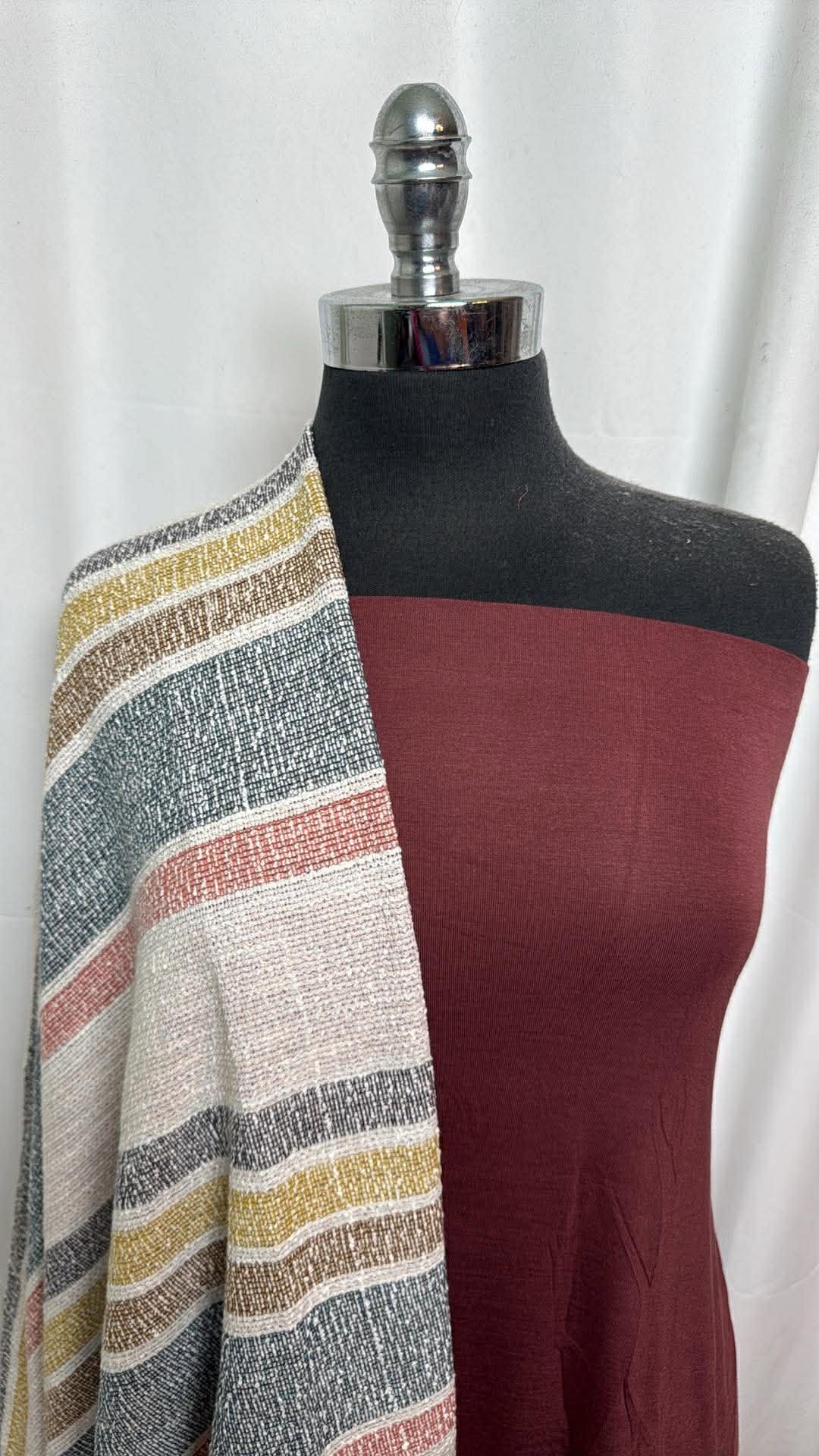 BURGUNDY/STRIPE BUNDLE : 2YD Stripe Cotton-Blend DK & 2YD Burgundy R/S : A30330