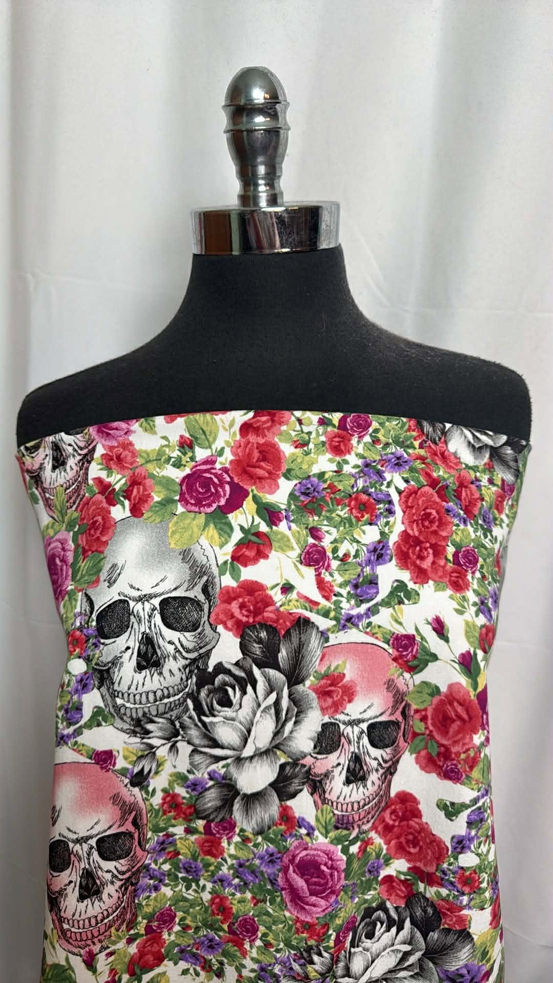 Floral Skulls - Stretch Twill (52" Wide) - 2 Yard Cut