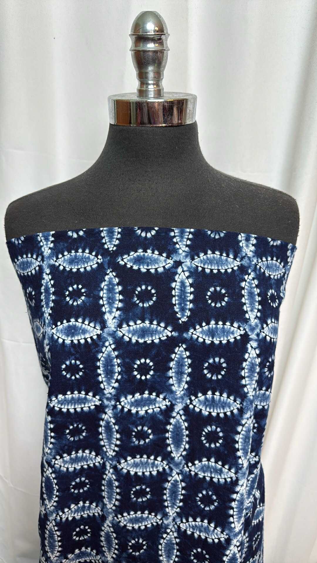 Navy/Denim Geo - Shibori Dyed Cotton Woven - 2 Yard Cut