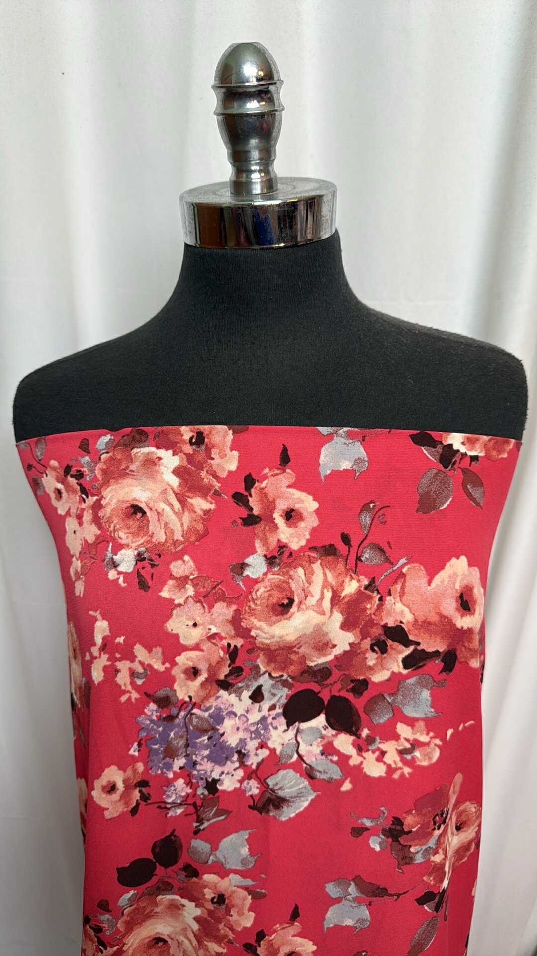 Dark Coral Floral - Poly Woven - 2 Yard Cut