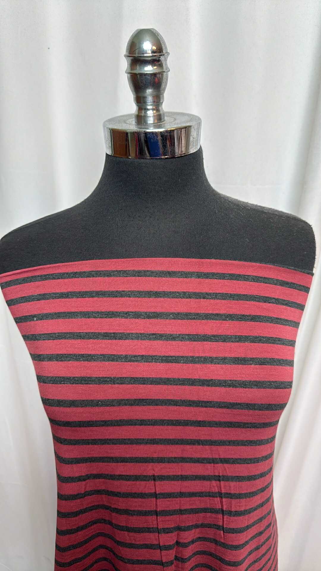 Red/Charcoal Stripe - Bamboo Spandex - 2 Yard Cut