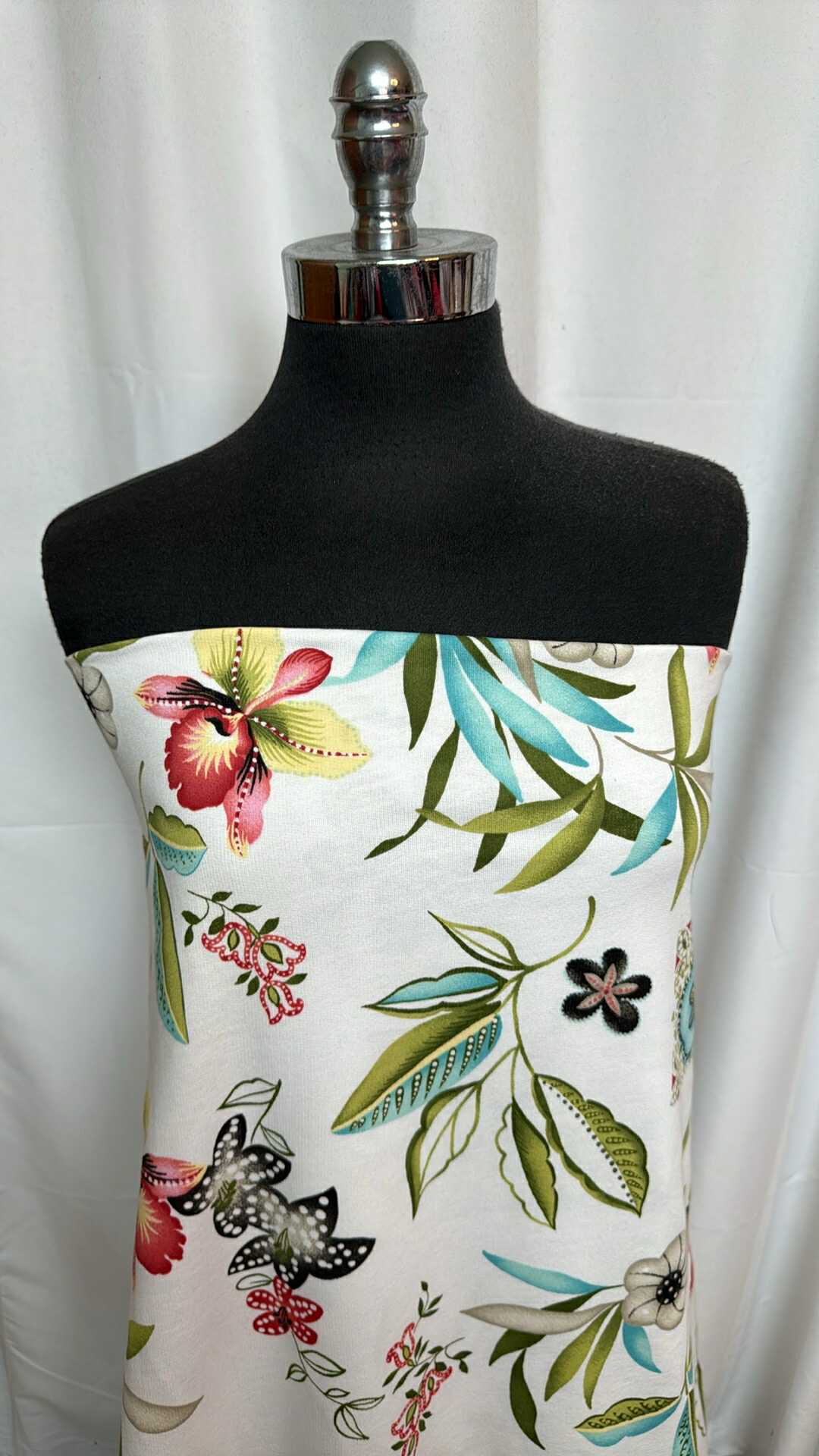 Ivory Floral - Cotton/Spandex French Terry - 3 Yard Cut