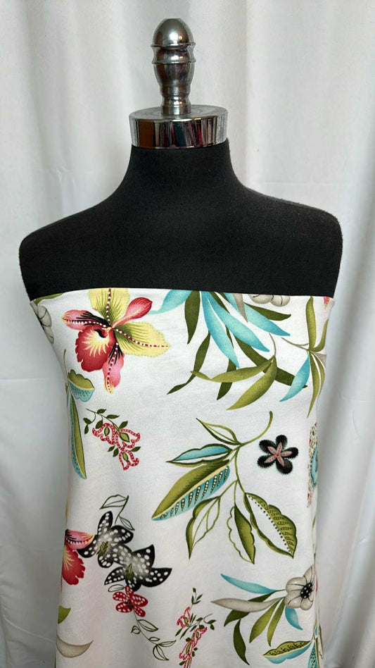 Ivory Floral - Cotton/Spandex French Terry - 2 Yard Cut