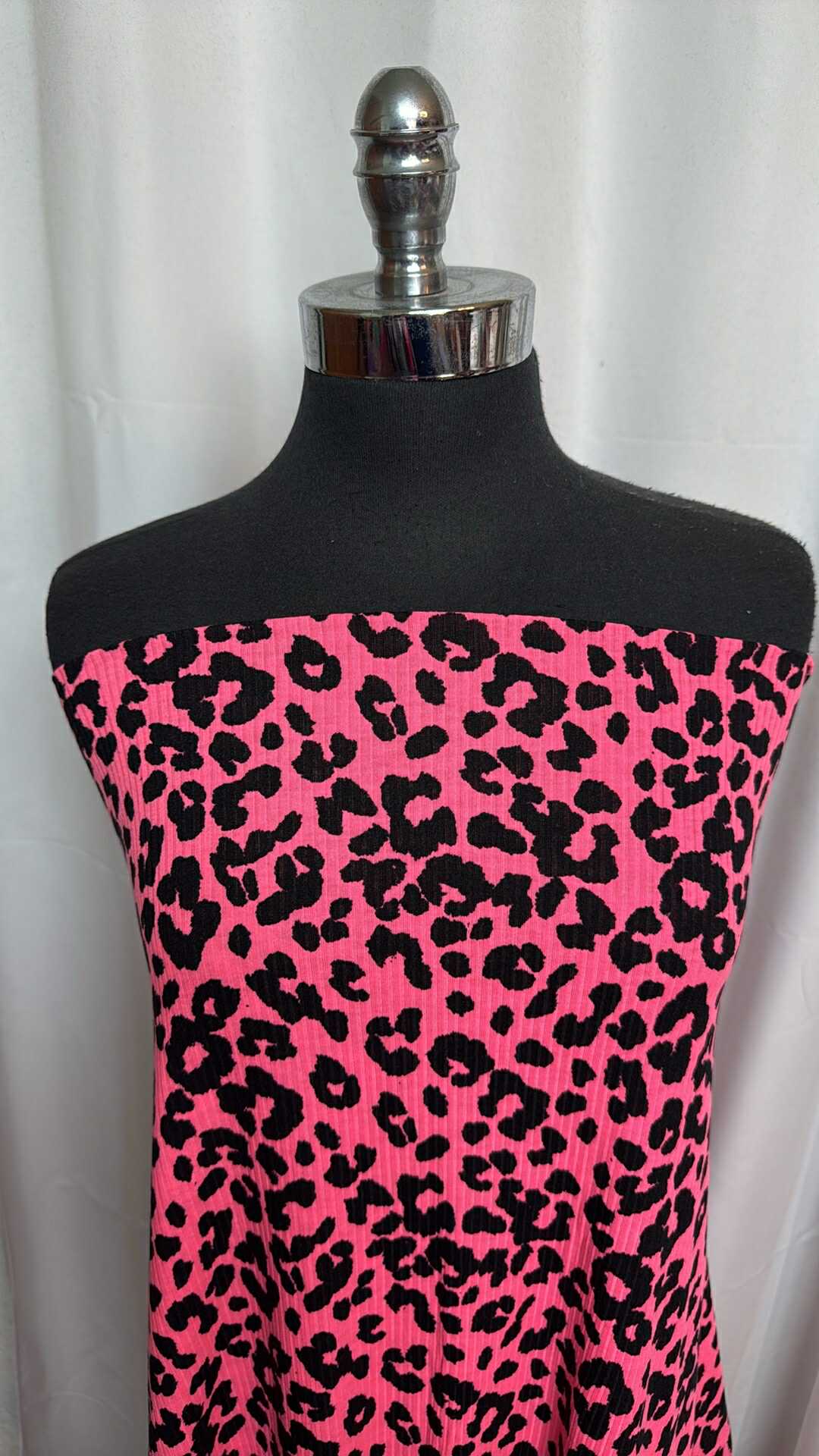 Pink Leopard - Poly Rayon Spandex Rib Knit - 2 Yard Cut