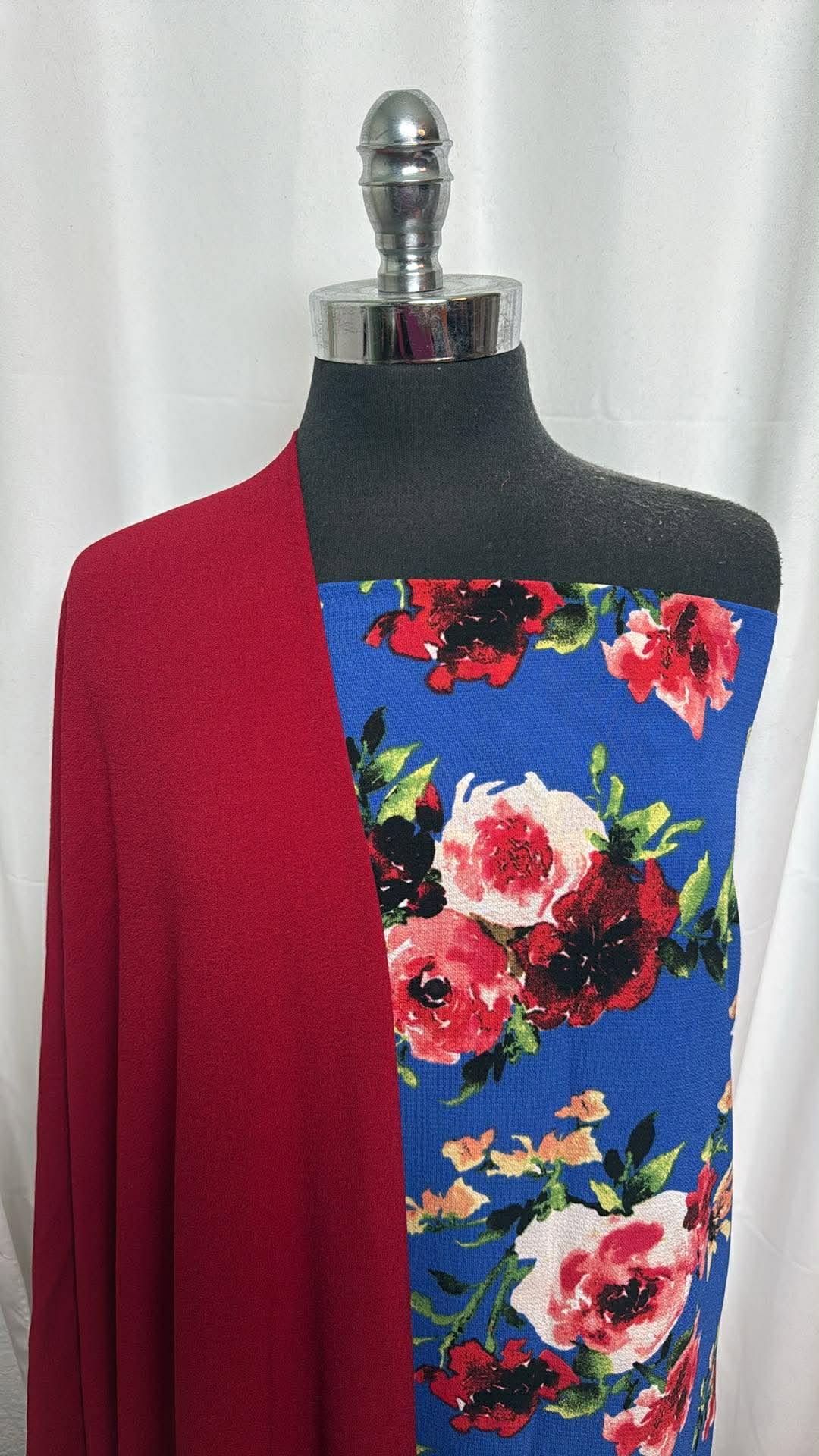 RED/BLUE FLORAL BUNDLE : 2YD Blue Floral Bubble Crepe & 2YD Red Bubble Crepe : A30334