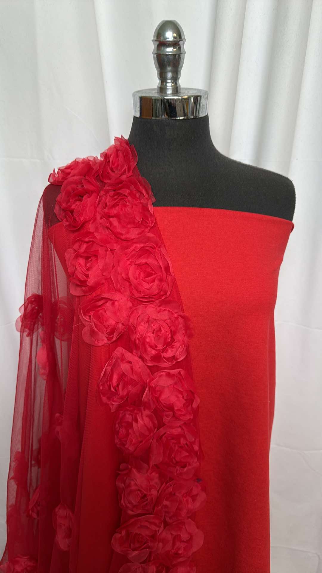 BOUDOIR BUNDLE : 2YD Soft Red Peached PF & 3YD Red Flowers on Mesh : A26510