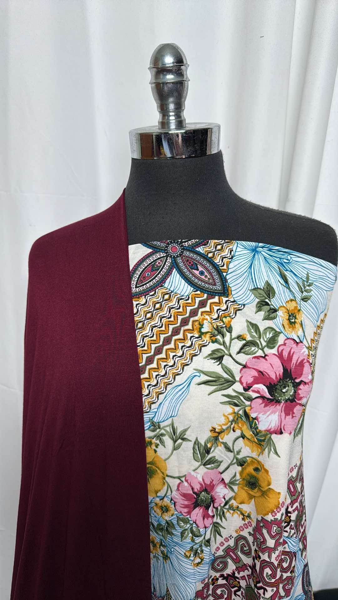 BURGUNDY/MIXED FLORAL BUNDLE : 2YD Burgundy R/S & 2YD Mixed Floral Bulgari : A27188