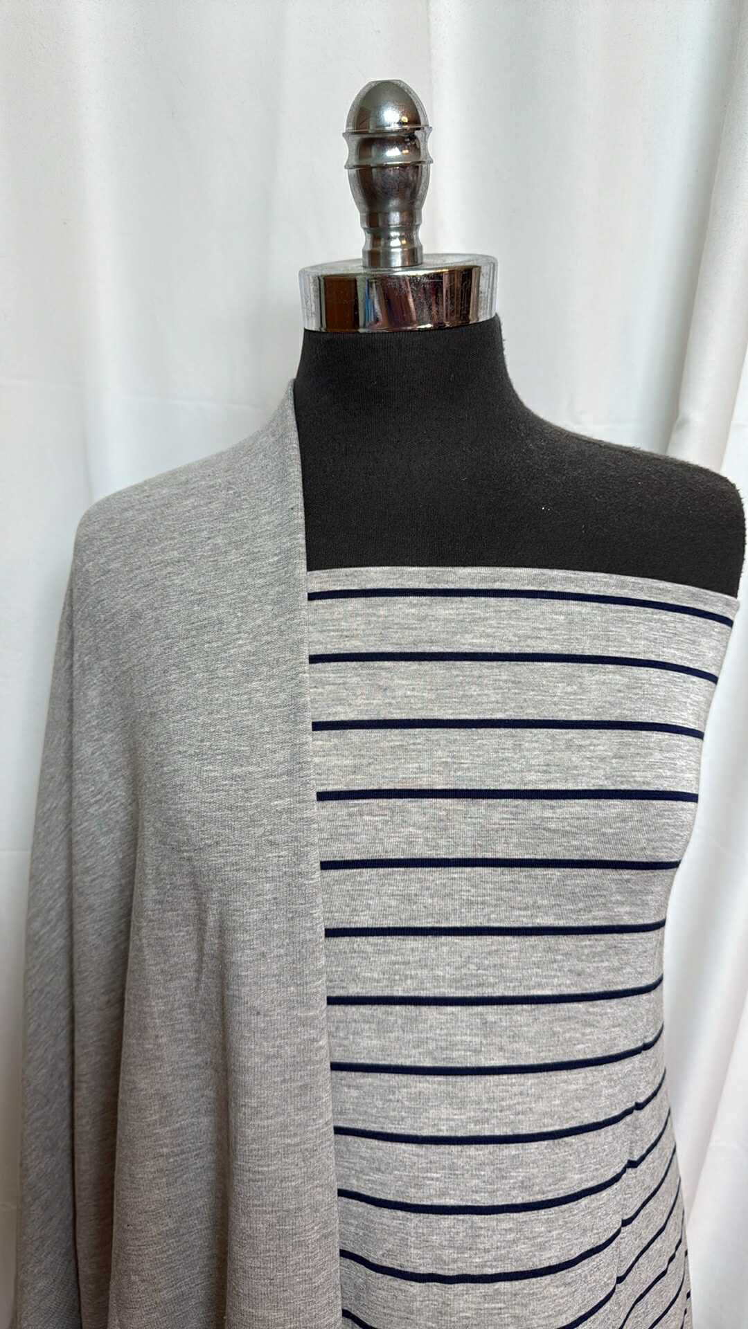 GREY/NAVY STRIPE BUNDLE : 2YD Heather Grey/Navy Stripe R/S & 2YD Heather Grey Brushed FT : A27645