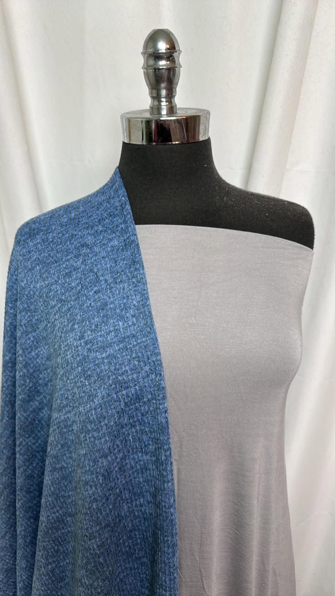 BLUE/SILVER BUNDLE : 2YD Blue/Grey Flatback Rib Hacci SK & 2YD Silver Bamboo/Spandex : A30643