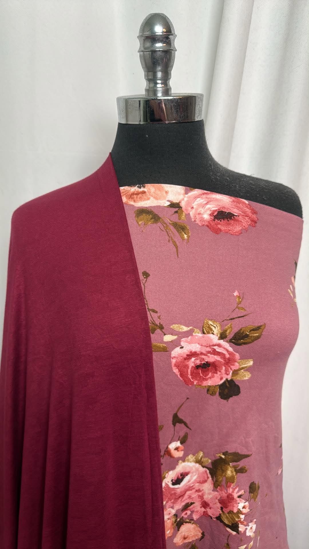 BURGUNDY/MAUVE FLORAL BUNDLE : 2YD Burgundy R/S & 2YD Mauve Floral DBP : A30913