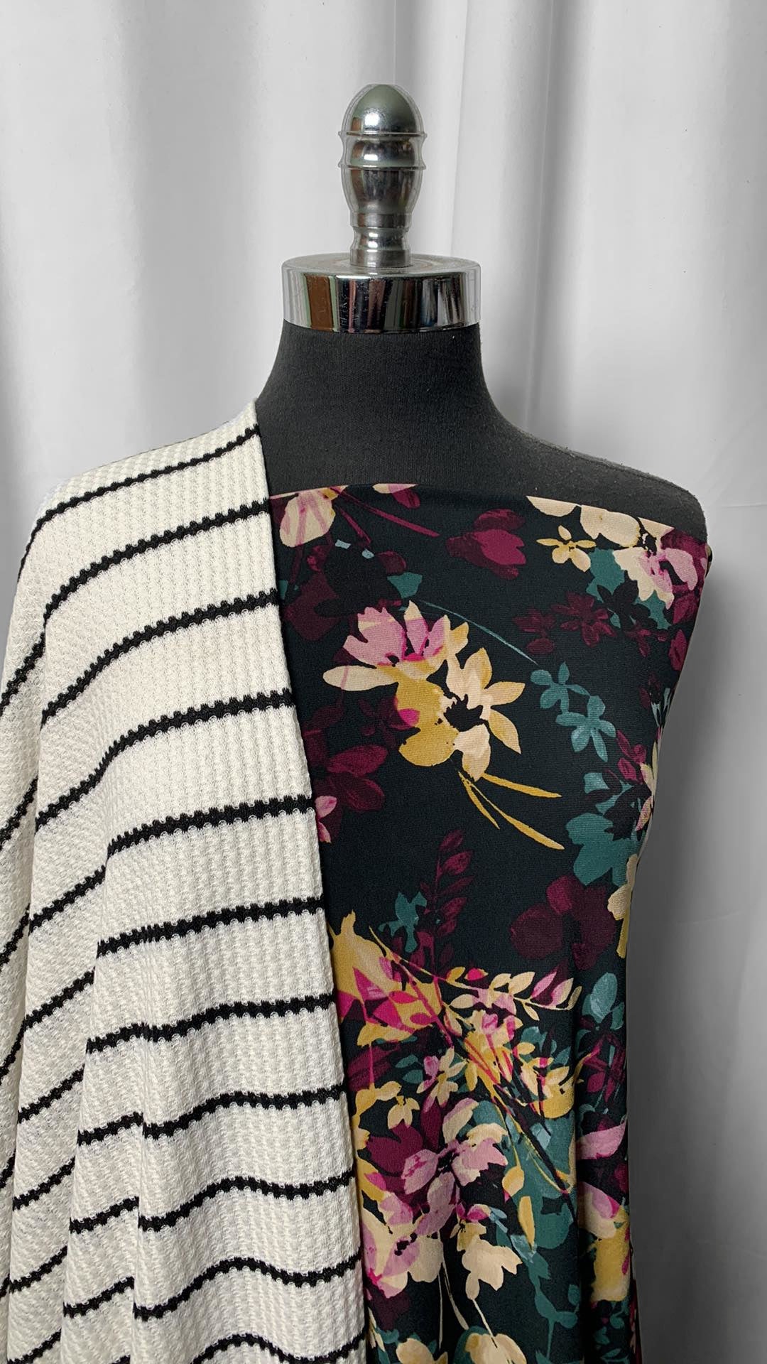 DARK FLORAL/STRIPE BUNDLE : 4YD Dark Floral ITY & 2YD Stripe Waffle : A2541
