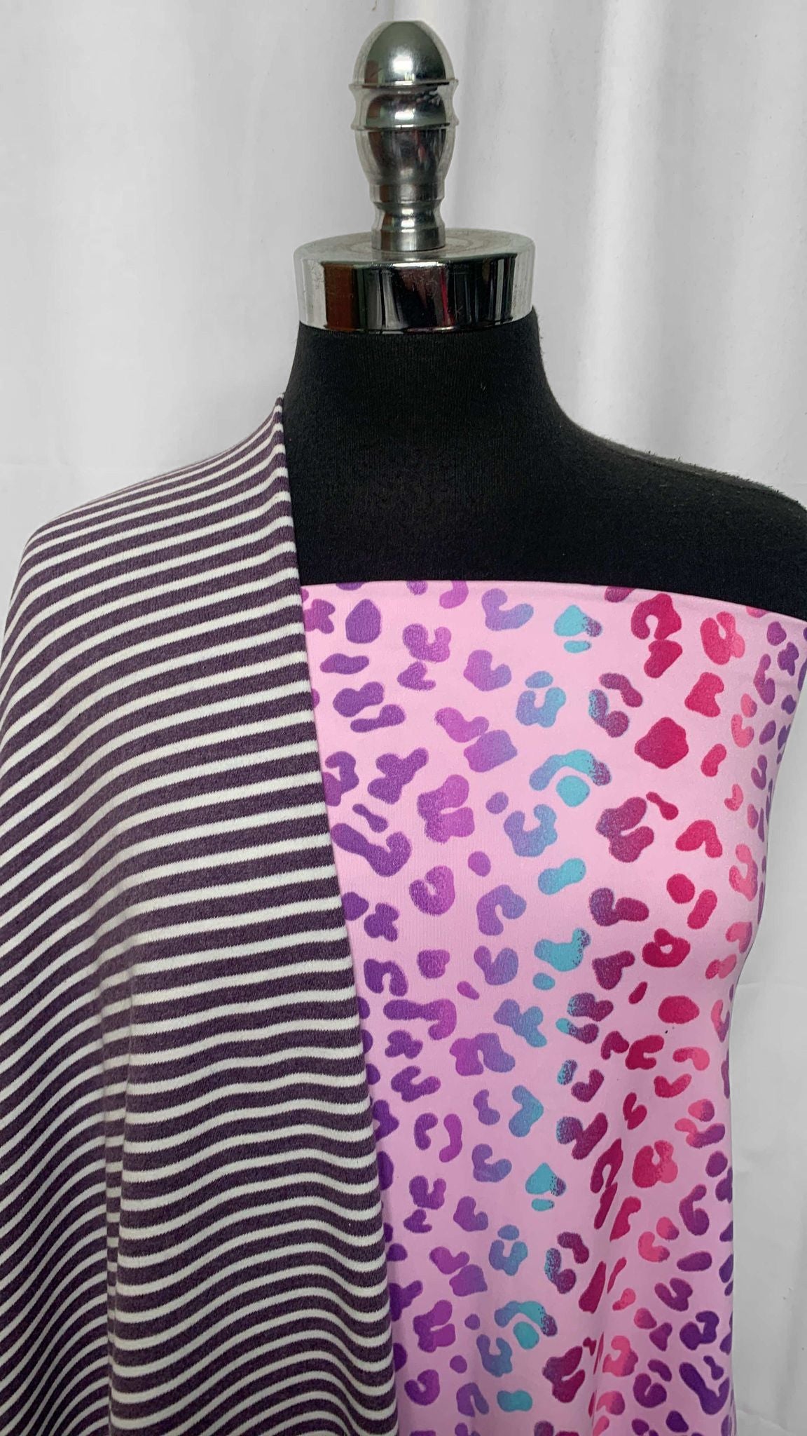 STRIPE/PINK LEOPARD BUNDLE : 2YD Stripe Organic Cotton Interlock & 2YD Pink Leopard DBP : A25625