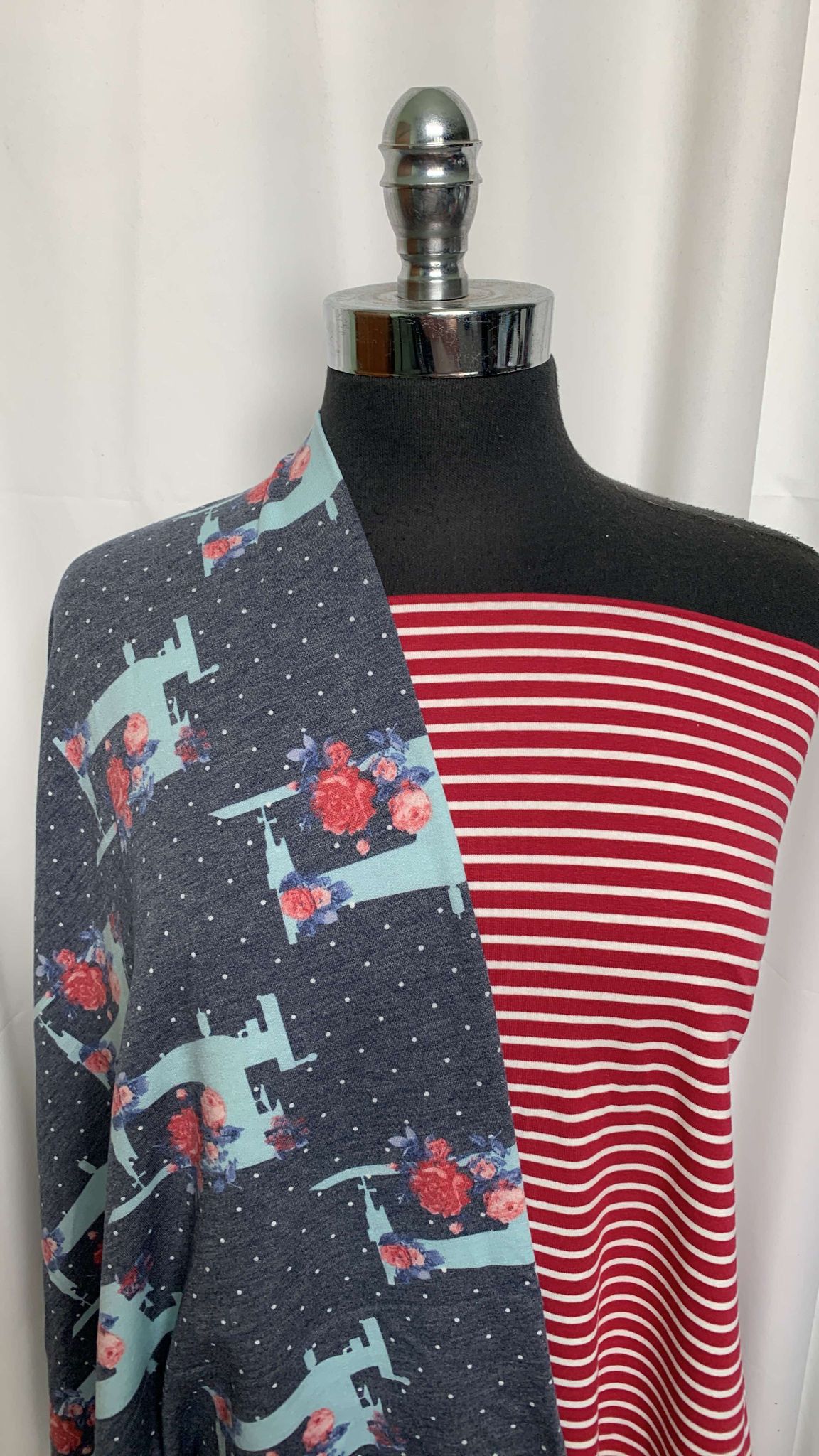 RED STRIPE/FLORAL SEWING BUNDLE : 1YD Red Stripe Yarn-Dyed C/S & 1YD Sewing Floral/Dot PRS FT : A25757