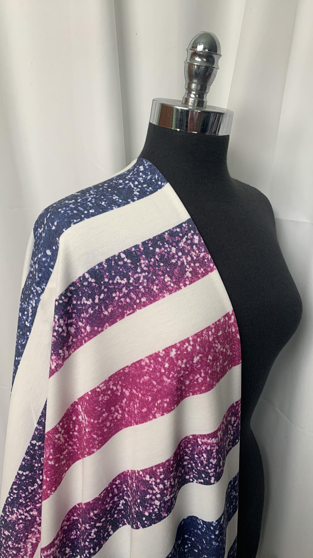 Fuchsia/Navy Glitter Stripe - PRS French Terry - 2 Yard Cut