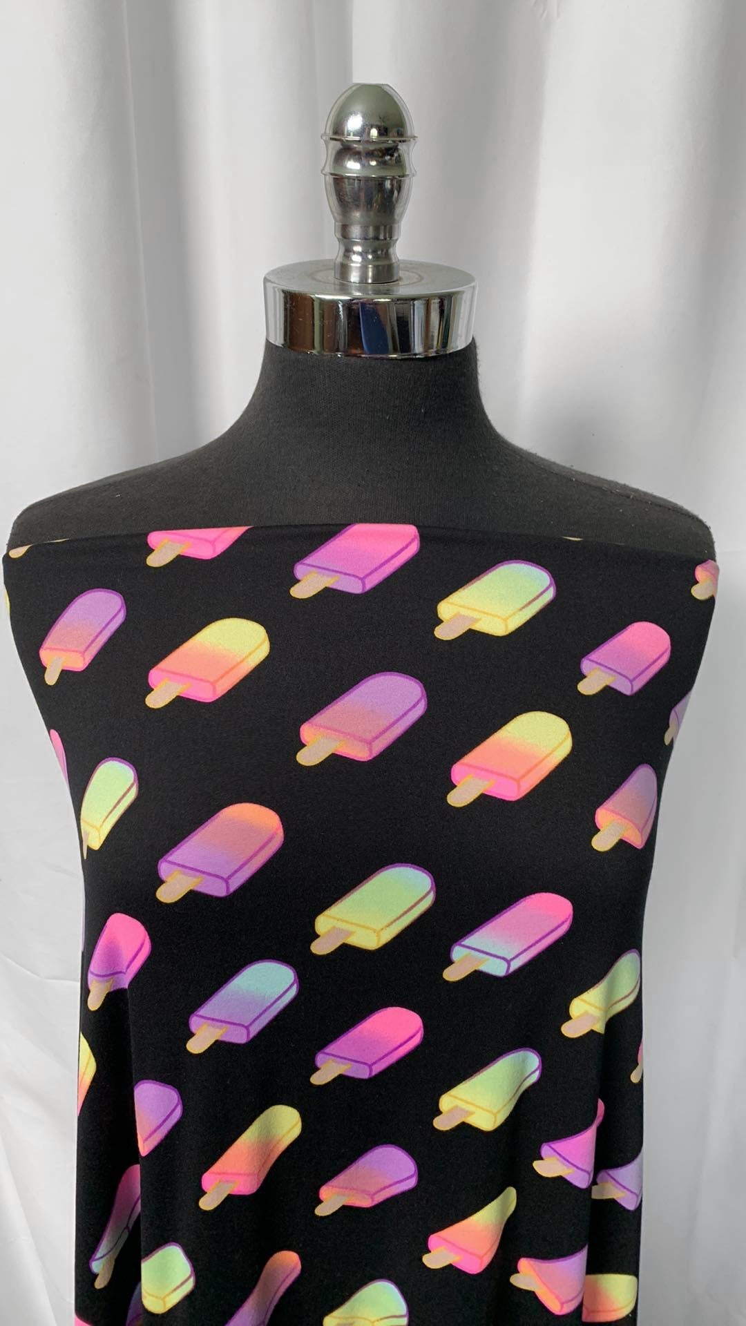 Ombre Popsicles on Black - Double Brushed Poly Spandex - 2 Yard Cut