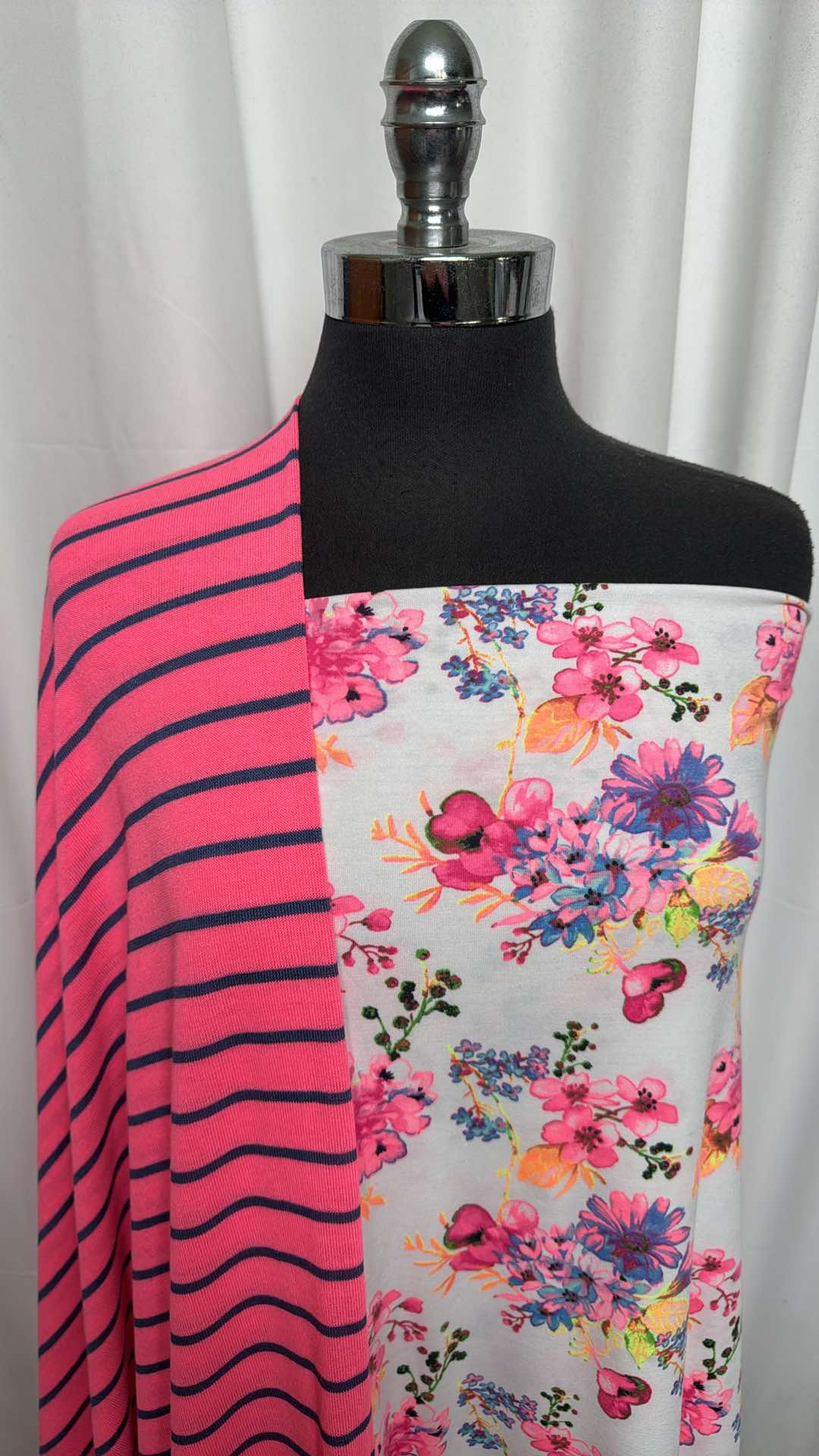 PINK FLORAL/STRIPE BUNDLE : 2YD Floral Spun Poly & 2YD Stripe Light-Weight SK : A26274