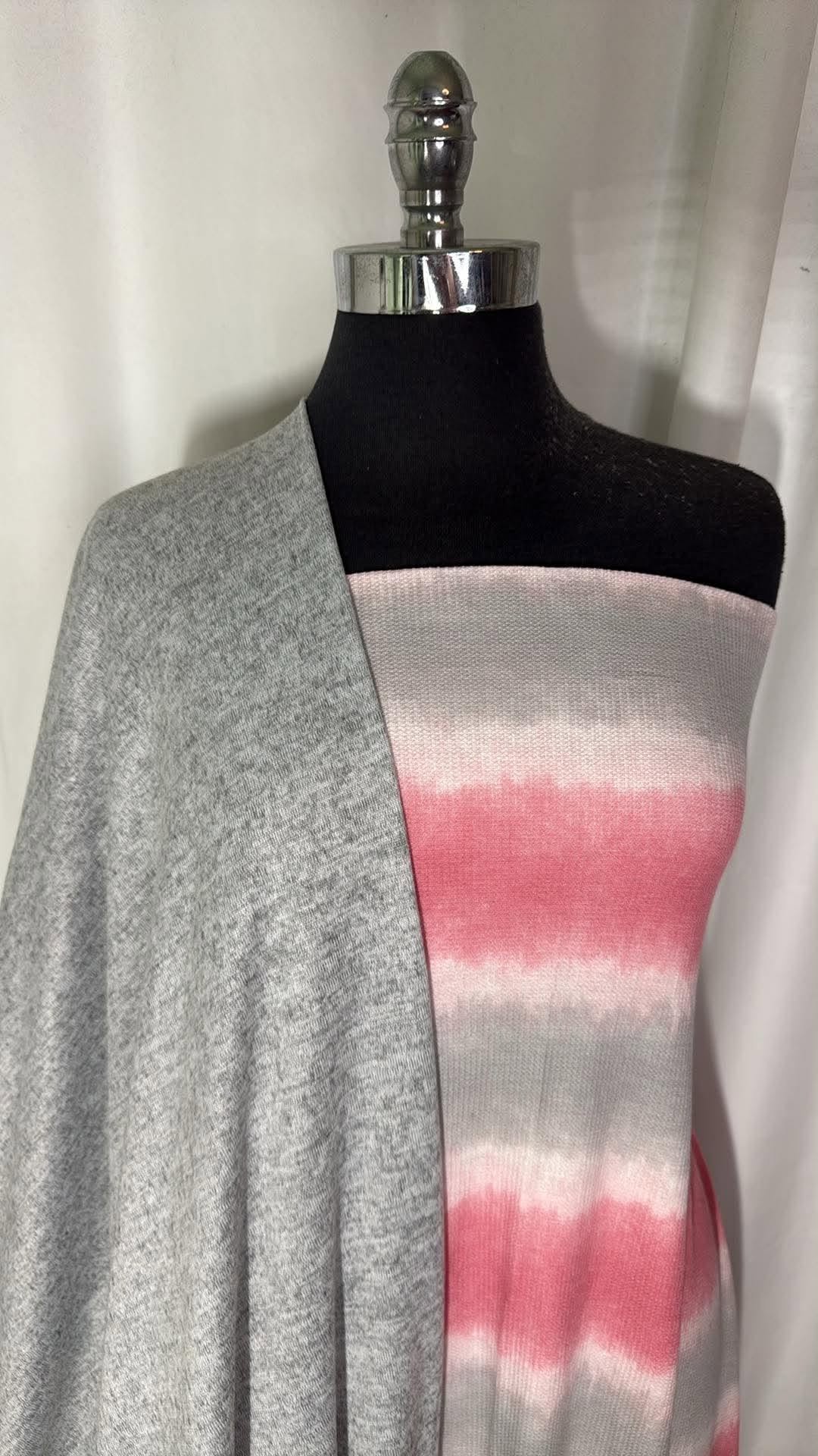 HEATHER GREY/PINK STRIPE BUNDLE : 2YD Grey/Pink Stripe Thermal & 2.5YD Heather Grey Brushed Hacci SK : A31123