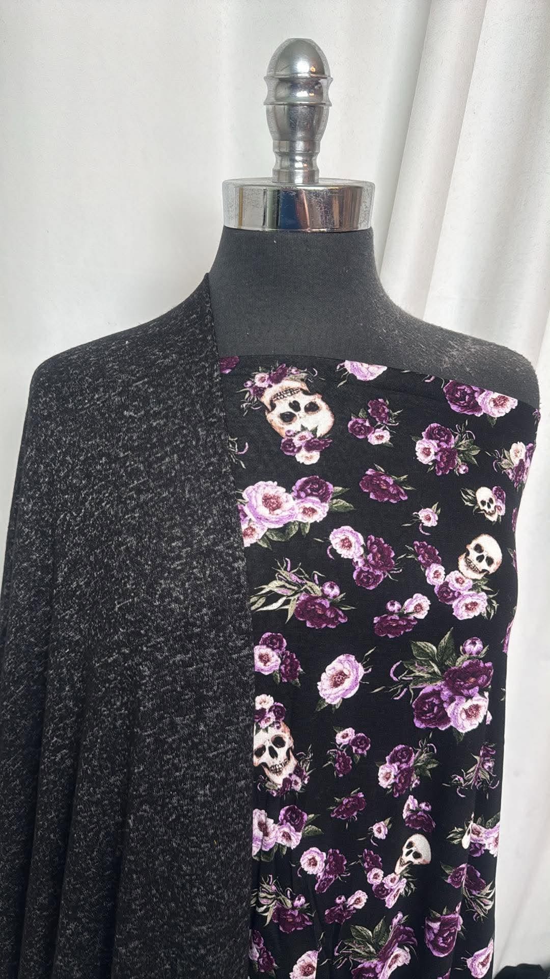HEATHERED/FLORAL SKULL BUNDLE : 2YD Floral Skull R/S & 2YD Heathered Hacci SK : A30847
