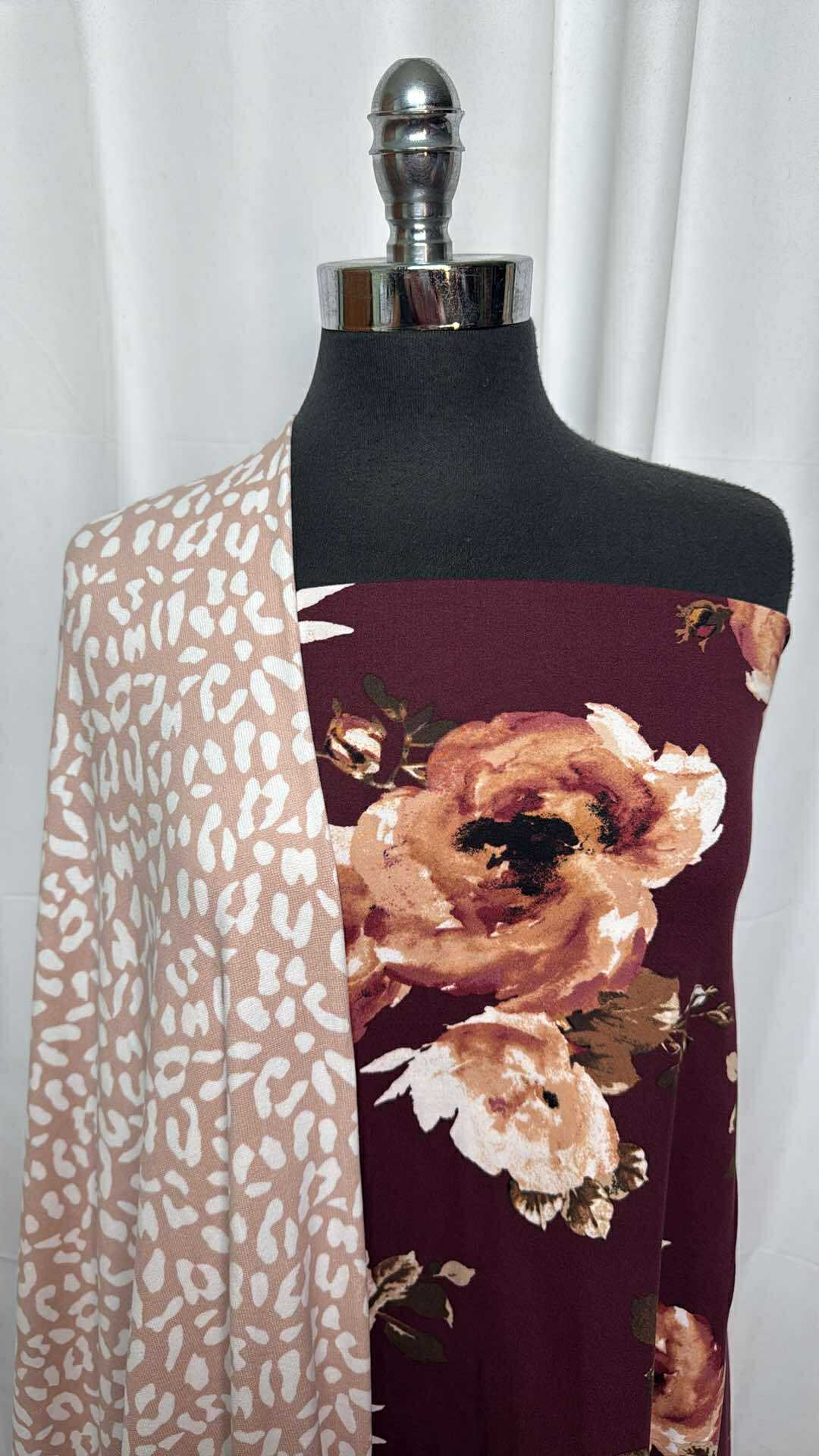 BURGUNDY FLORAL/LEOPARD BUNDLE : 2YD Burgundy Floral DBP & 2YD Leopard Oakley SK : A27415
