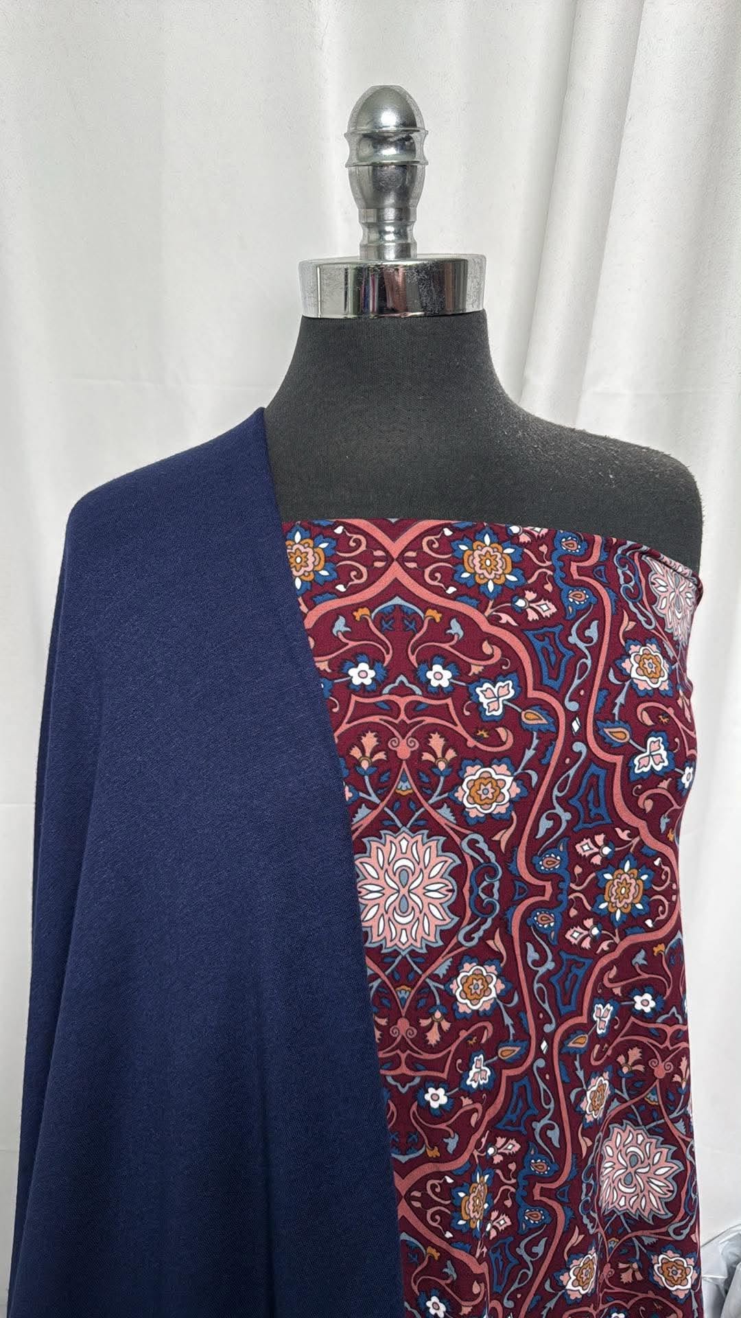 NAVY/BURGUNDY FLOURISH BUNDLE : 2YD Navy Extra-Brushed PRS FT & 2YD Burgundy Flourish DBP : A30697