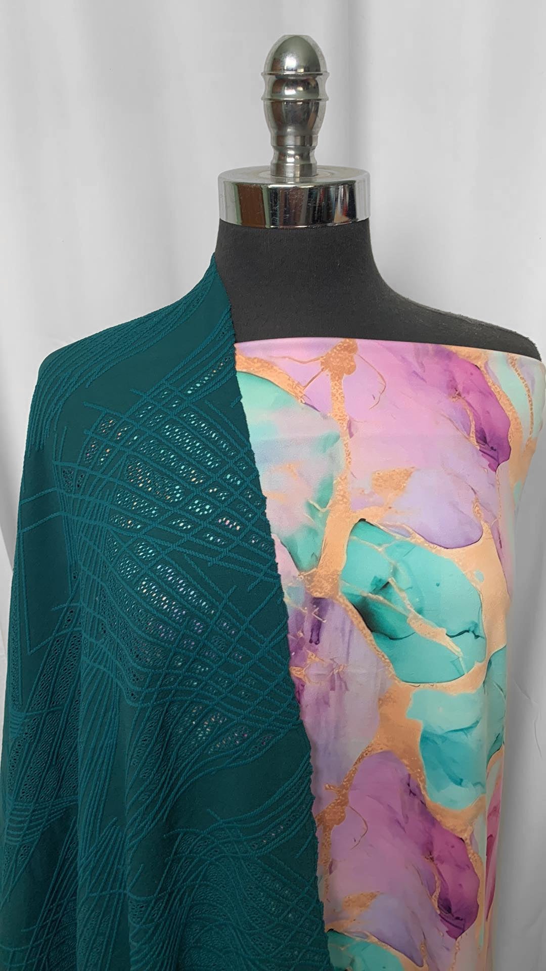 BURNOUT/MARBLE BUNDLE : 1YD Aqua/Purple Marble Peached PF & 1.5YD Teal Textured Burnout PF : A2125