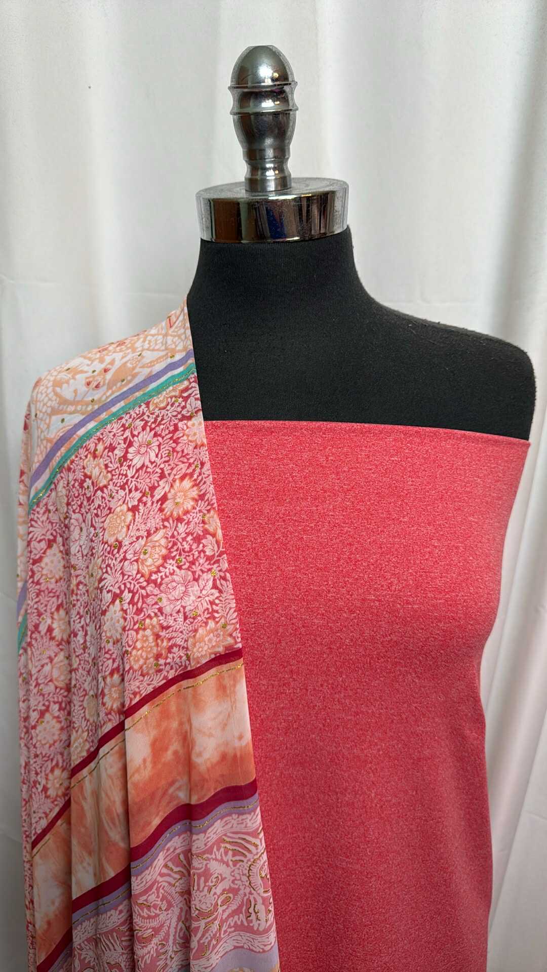 CORAL/VARIEGATED STRIPE BUNDLE : 1.5YD Heather Coral DBP & 2YD Variegated Stripe Chiffon : A28054
