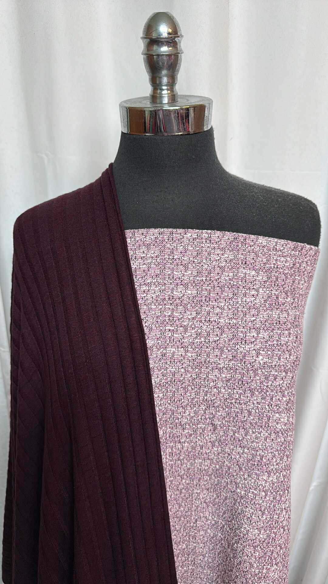 DARK PLUM RIB/DOUBLE KNIT BUNDLE : 2YD Cotton-Blend DK & 2YD Dark Plum Brushed Rib SK : A28428