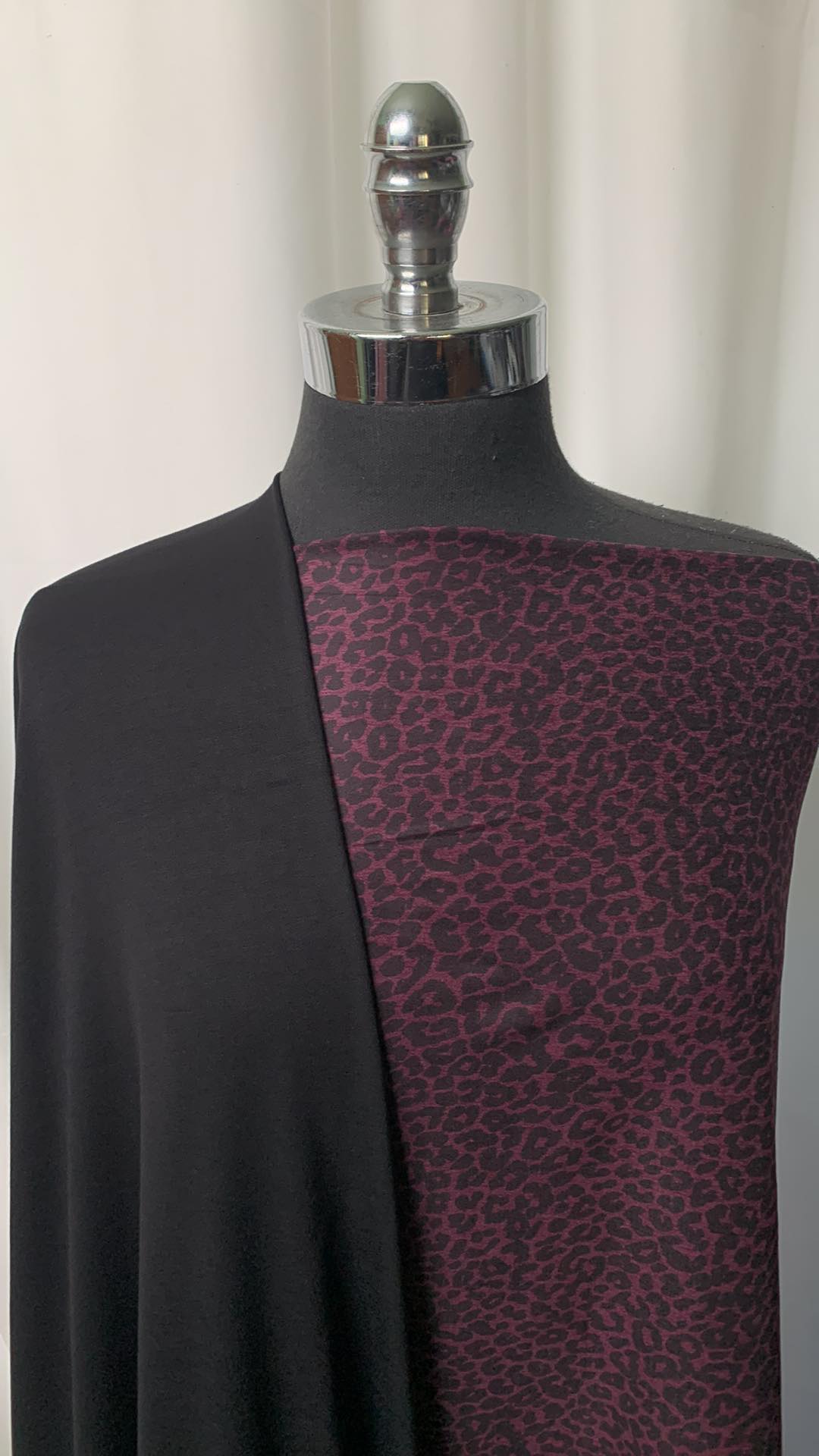 EGGPLANT LEOPARD BUNDLE : 2YD Black Modal Ponte & 1+YD Leopard Peached PF : A1499