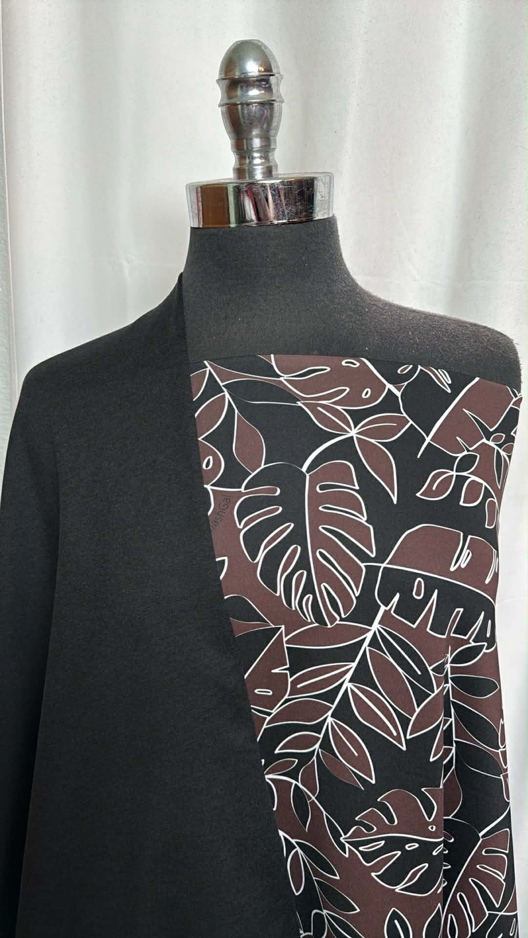 BLACK/LEAVES BUNDLE : 2YD Leaves Yoga PF & 1YD Black 2-Tone Peached PF : A29819